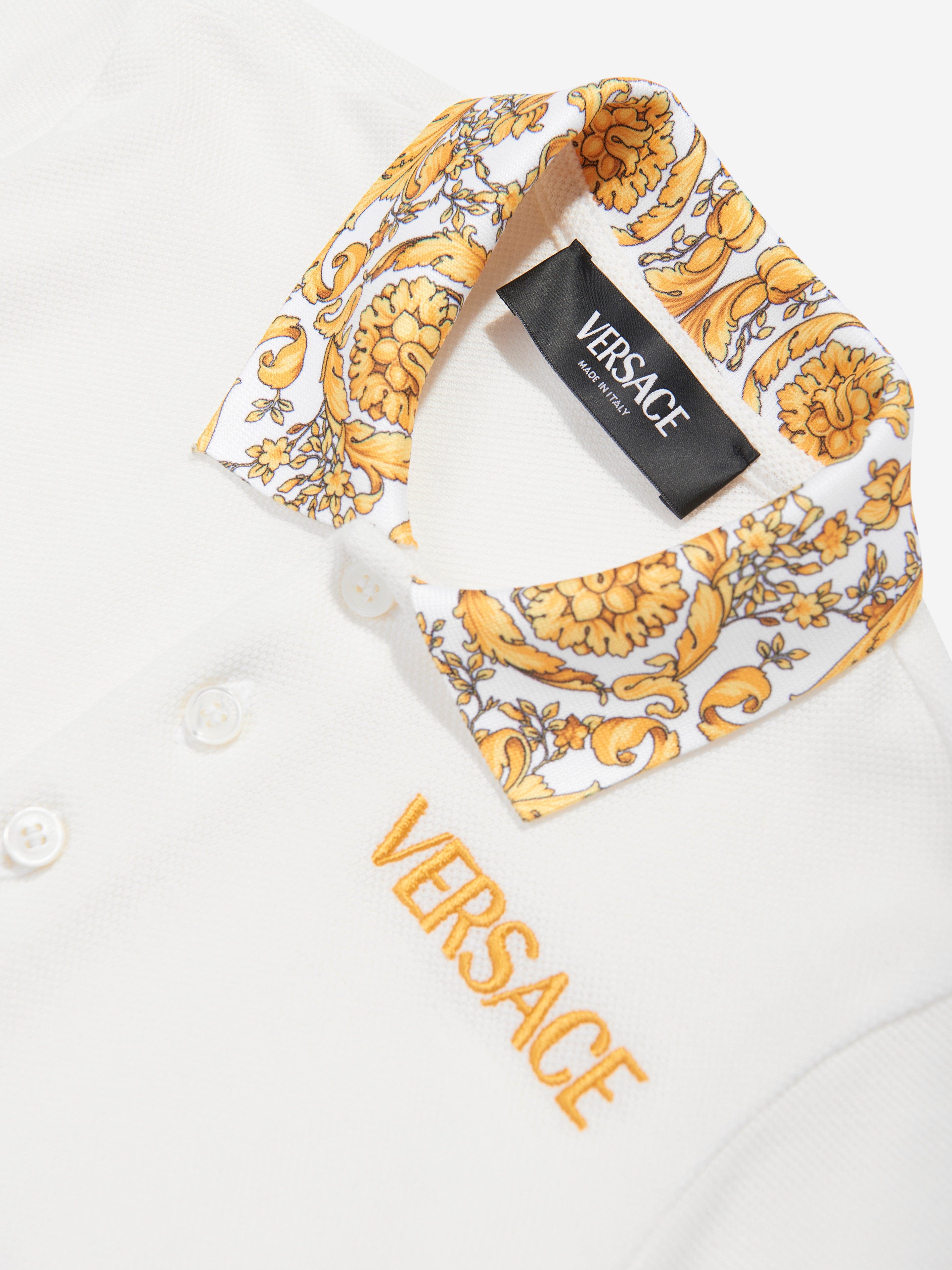 Versace Baby Boys Barocco Logo Polo Shirt in White