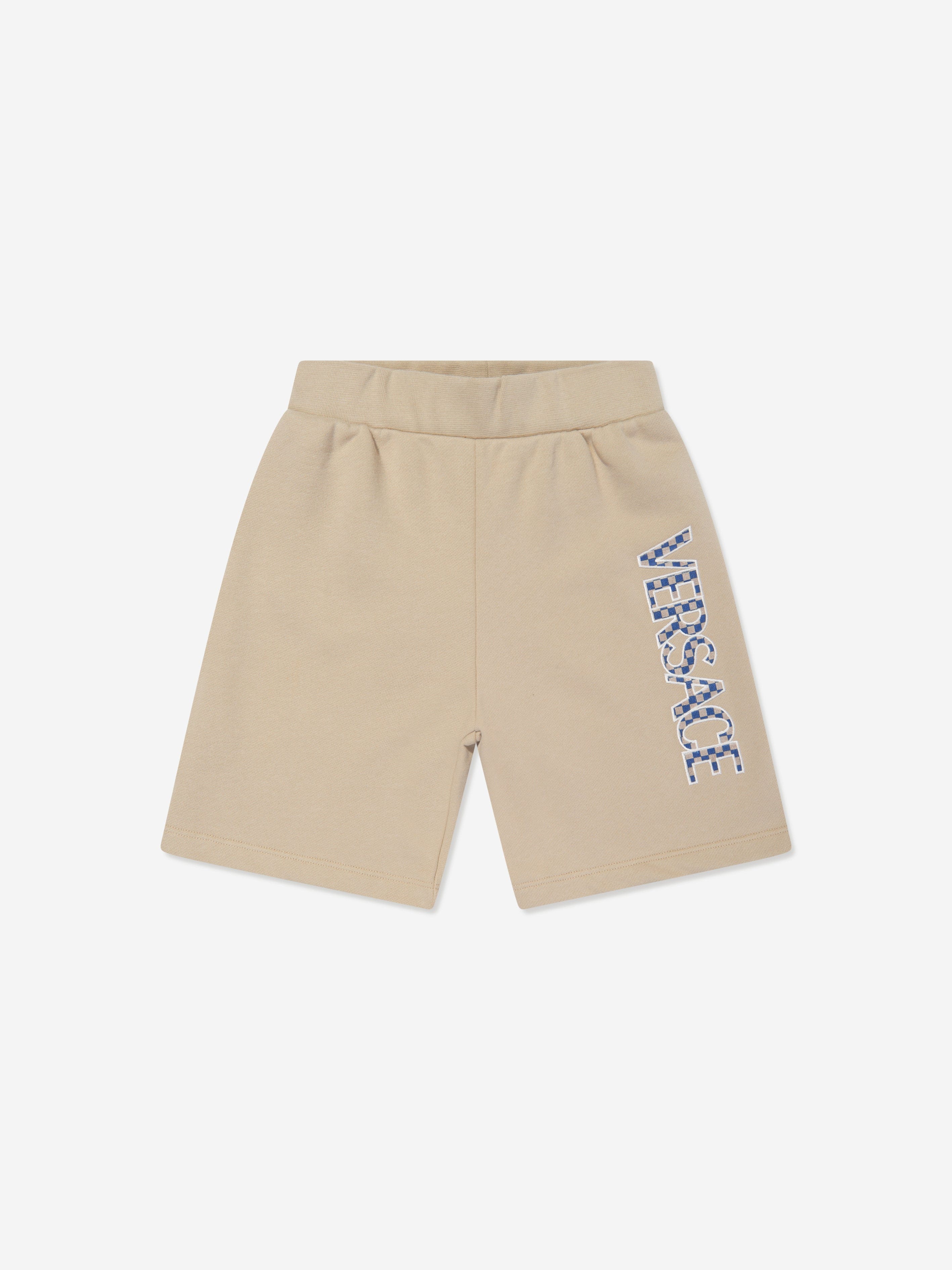 Versace Boys Fleece Logo Shorts in Beige