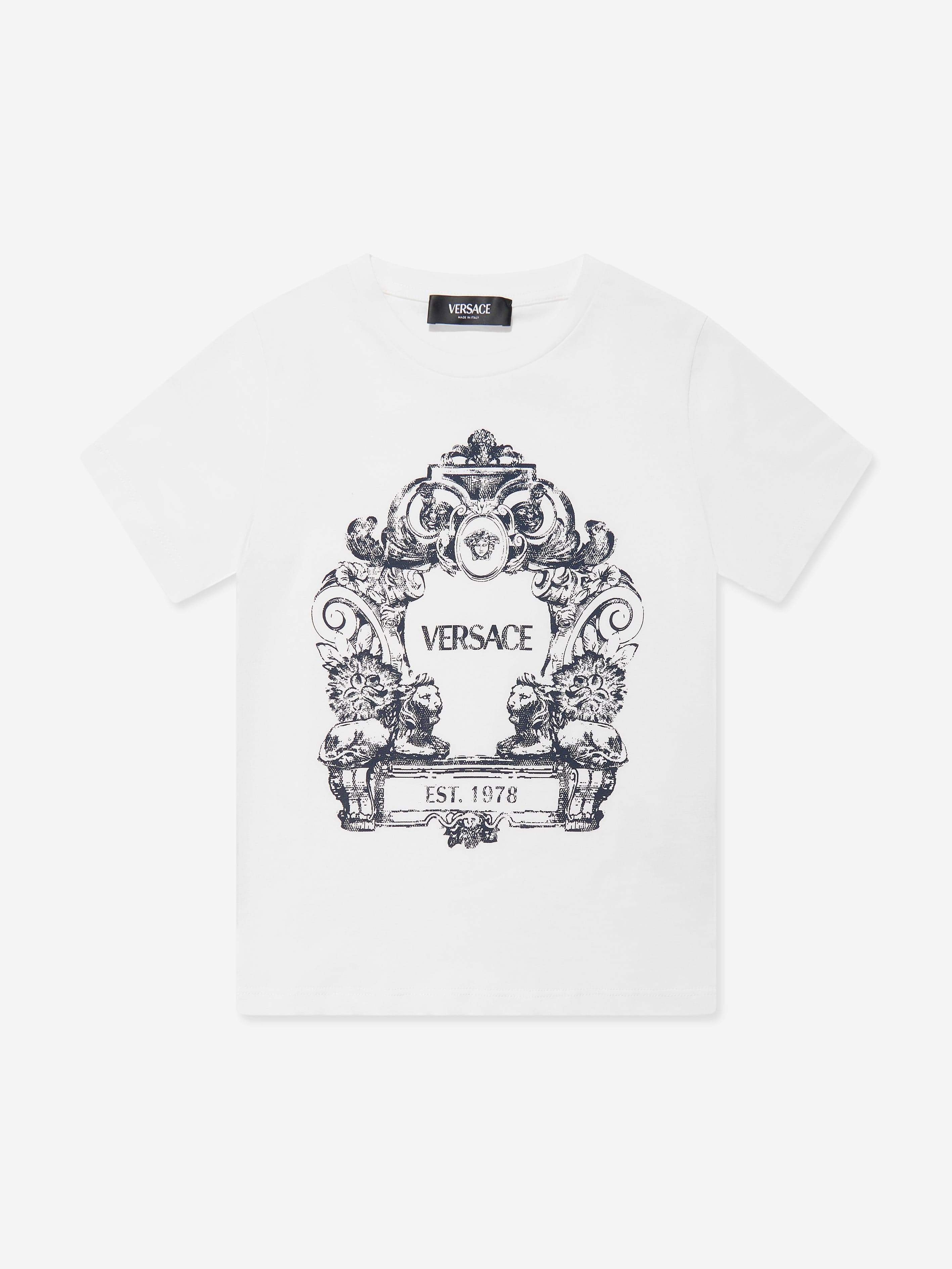 Versace Boys Stemma Logo T-Shirt in White