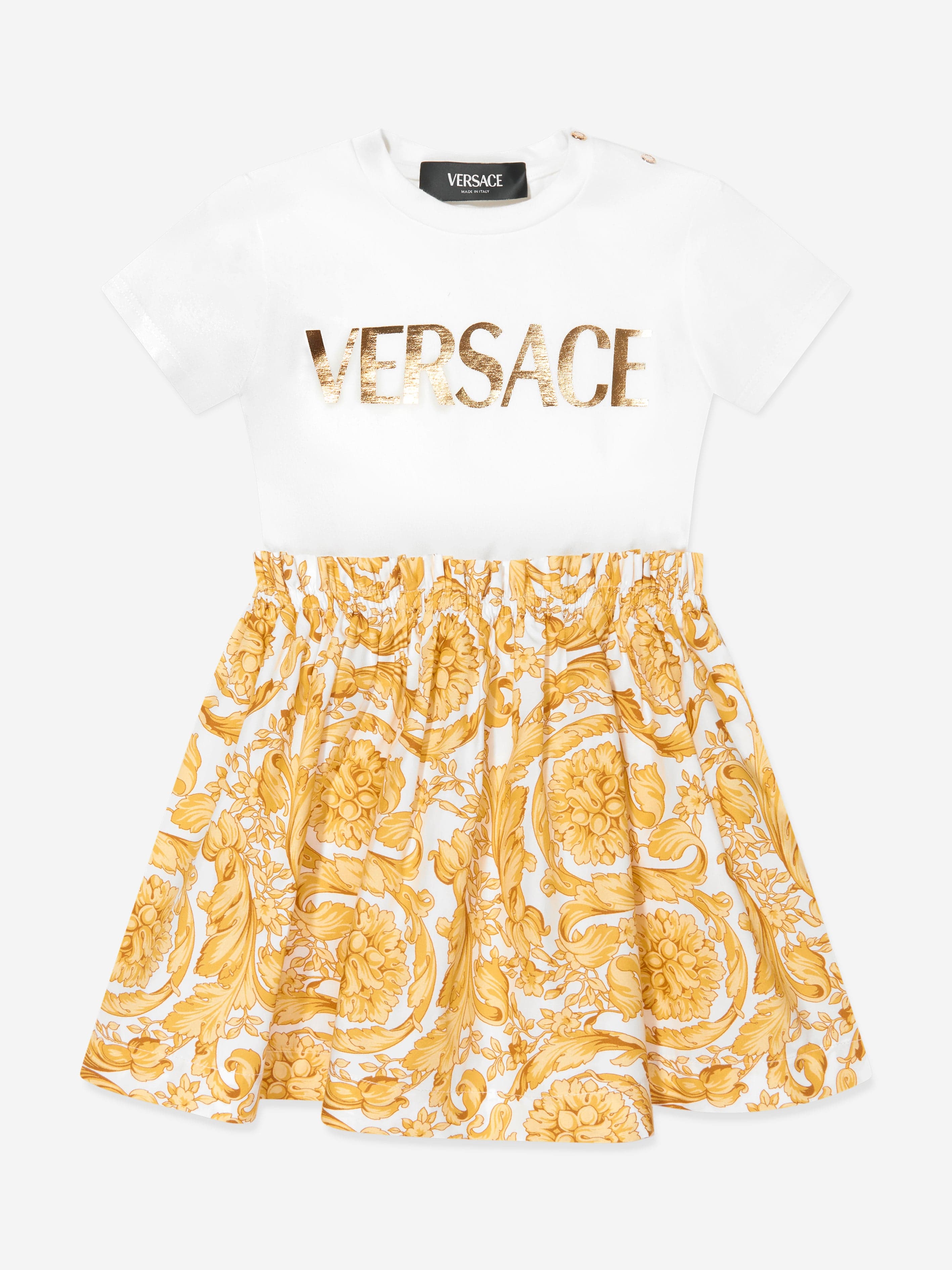 Versace Baby Girls Barocco Logo Jersey Dress in Gold