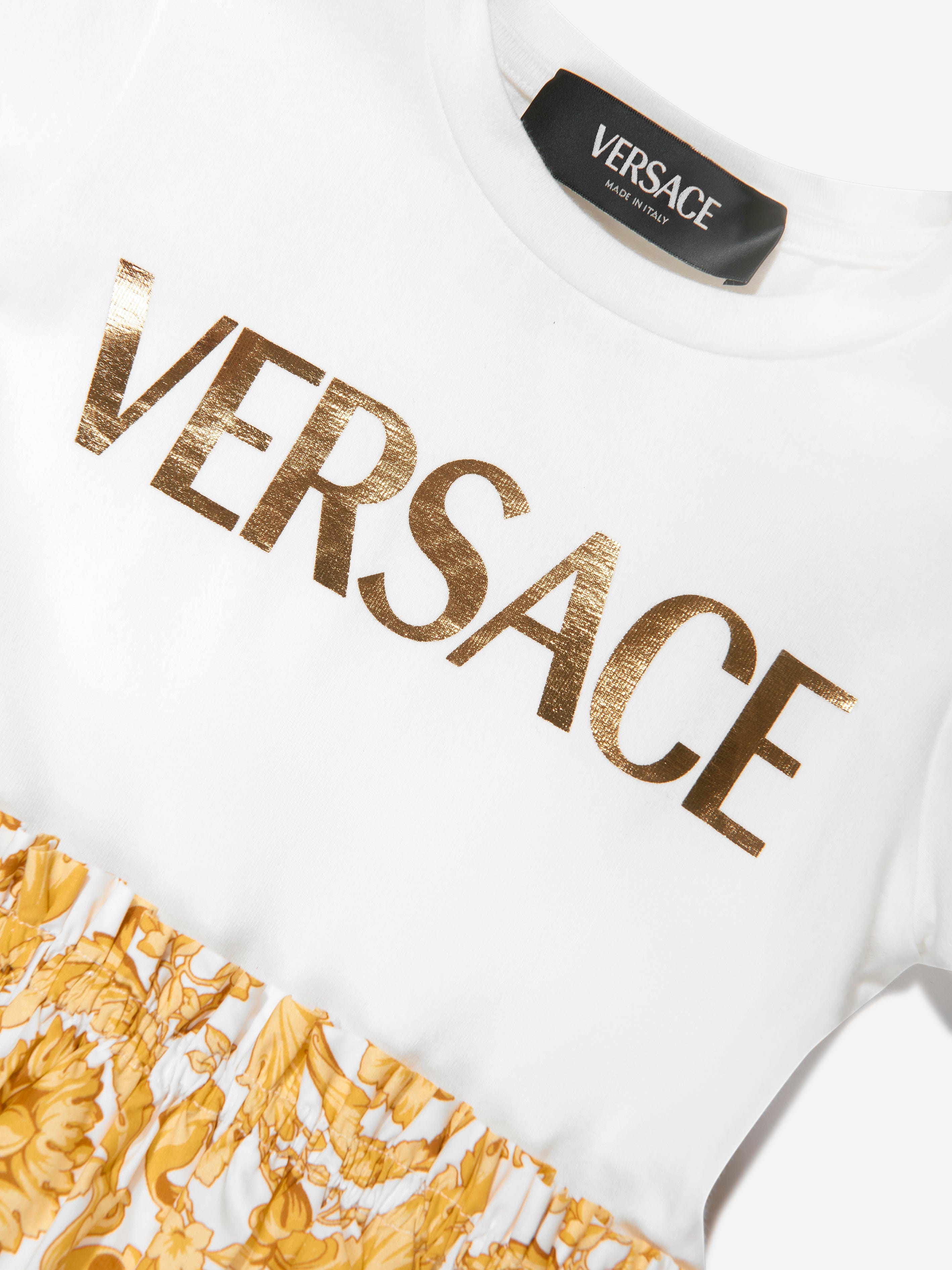 Versace Baby Girls Barocco Logo Jersey Dress in Gold