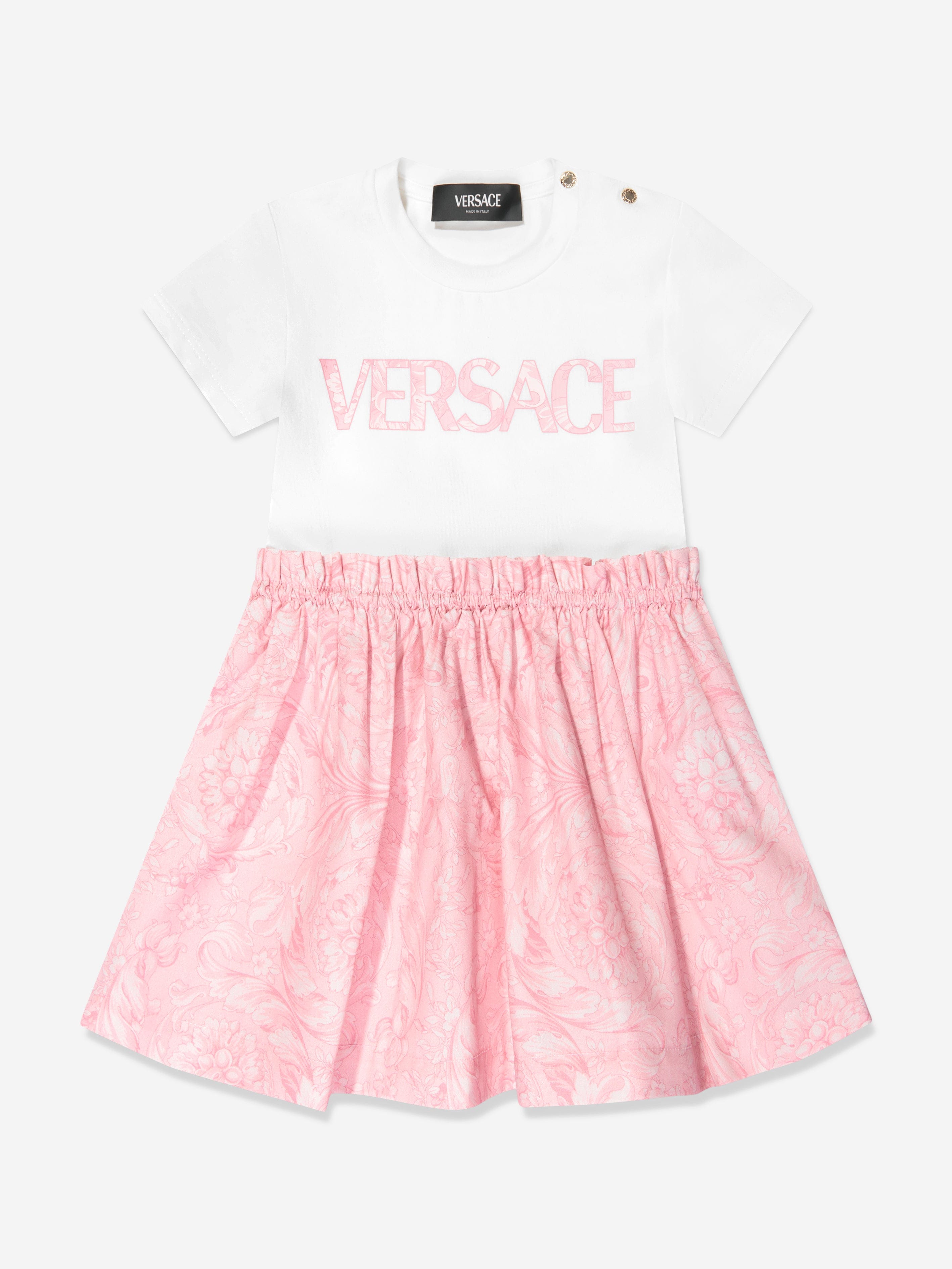 Versace Baby Girls Barocco Logo Jersey Dress in Pink