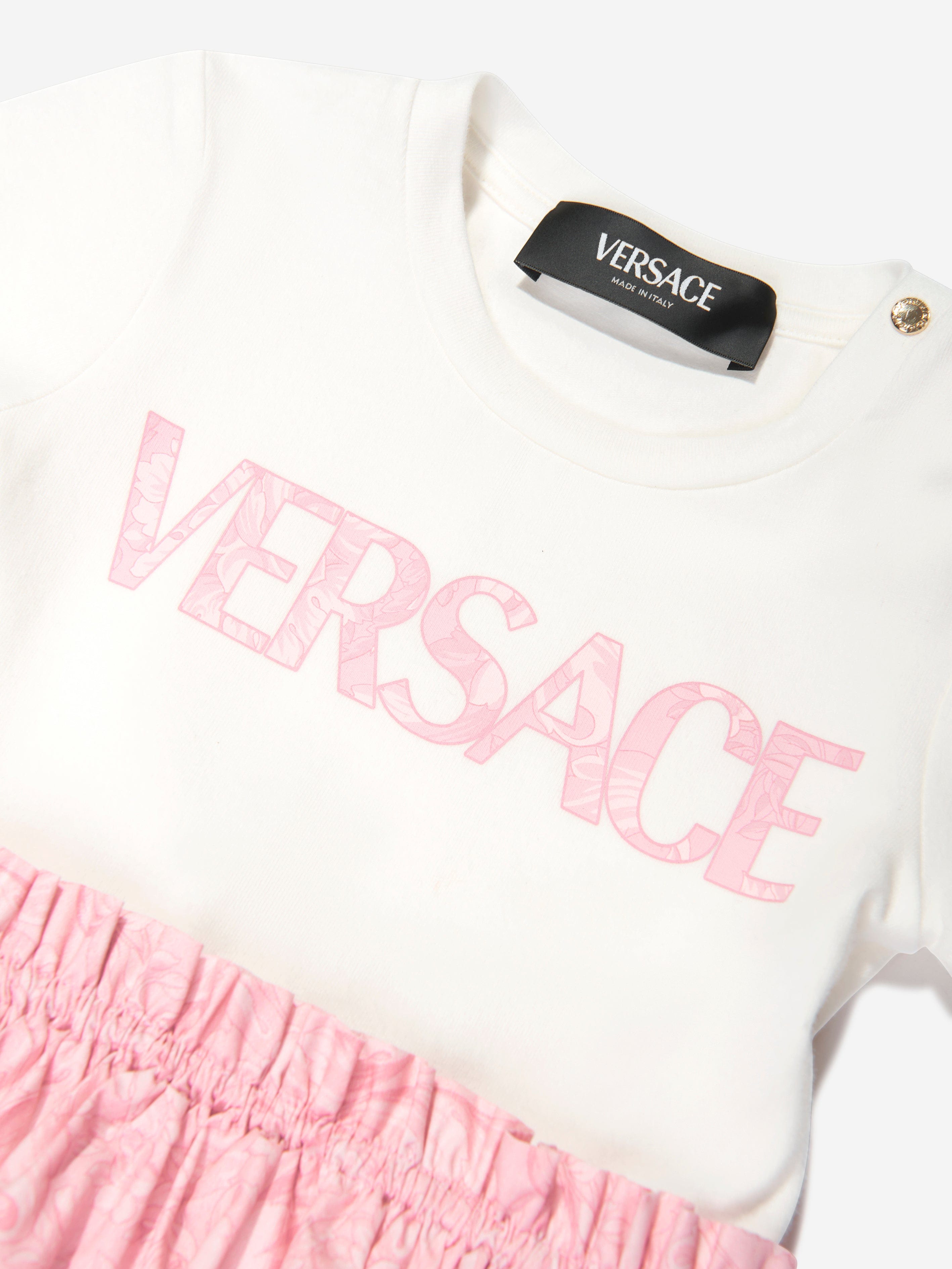 Versace Baby Girls Barocco Logo Jersey Dress in Pink