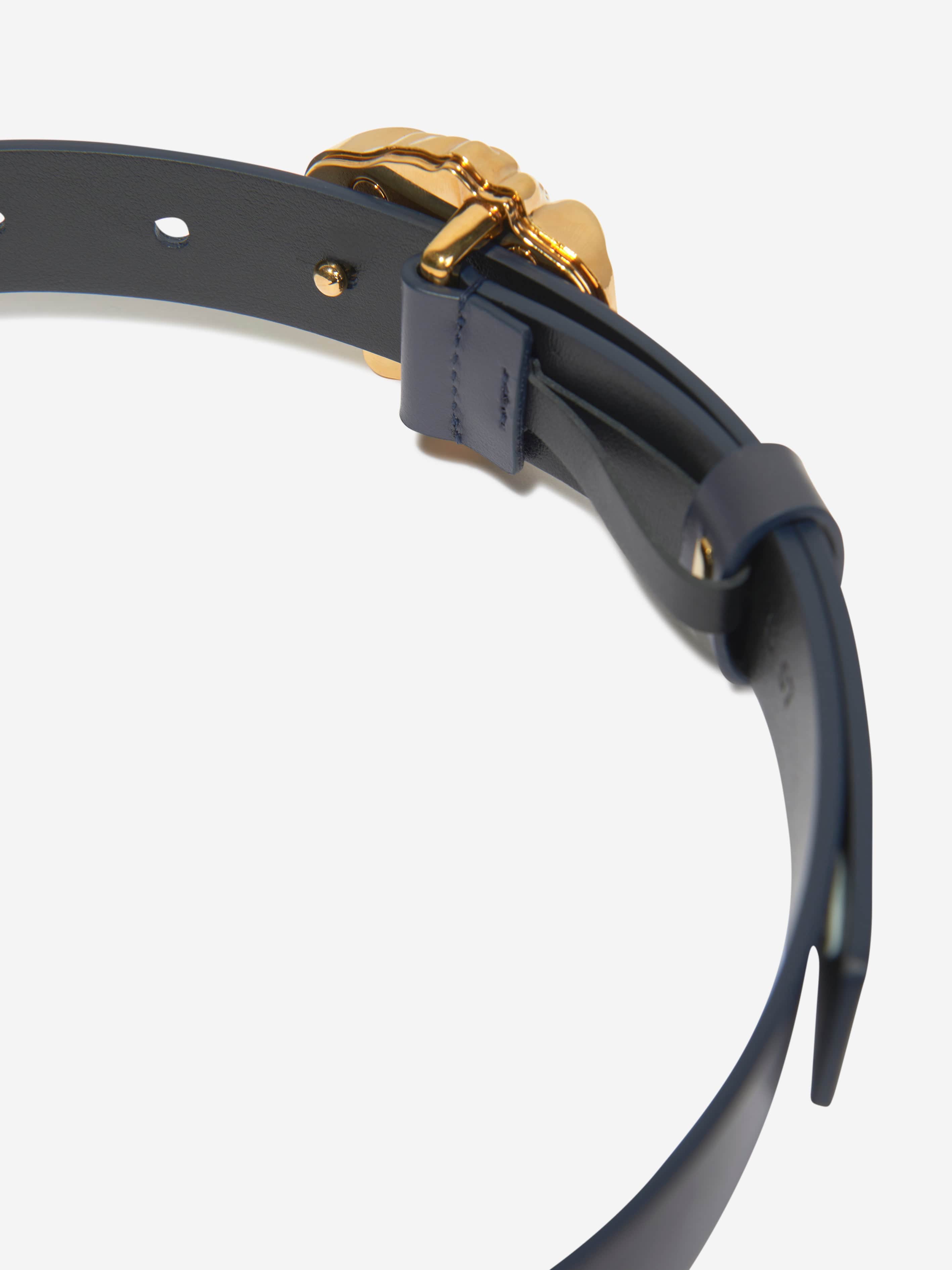 Versace Kids Leather Medusa Buckle Belt in Navy