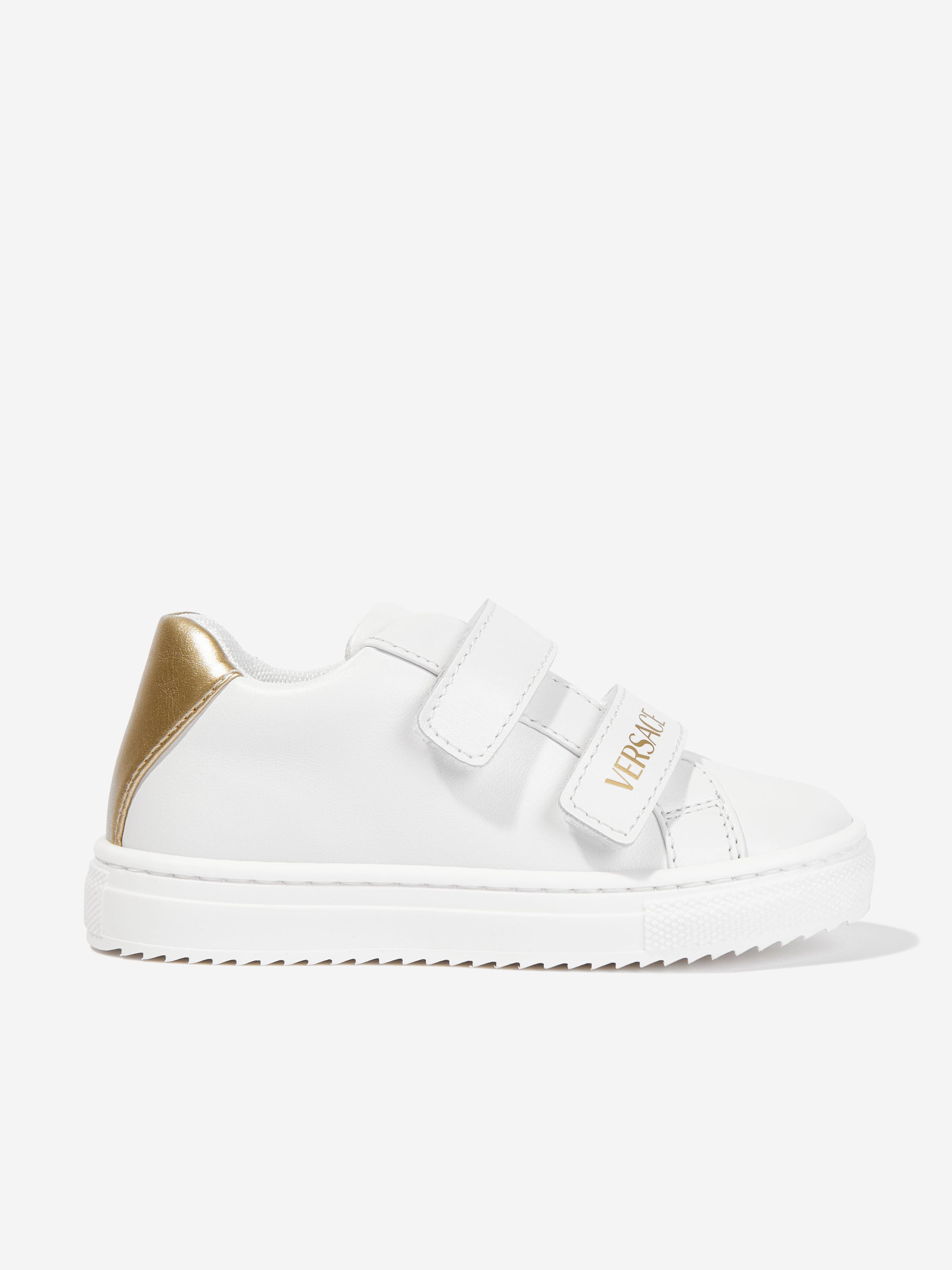 Versace Kids Leather Velcro Strap Trainers in White