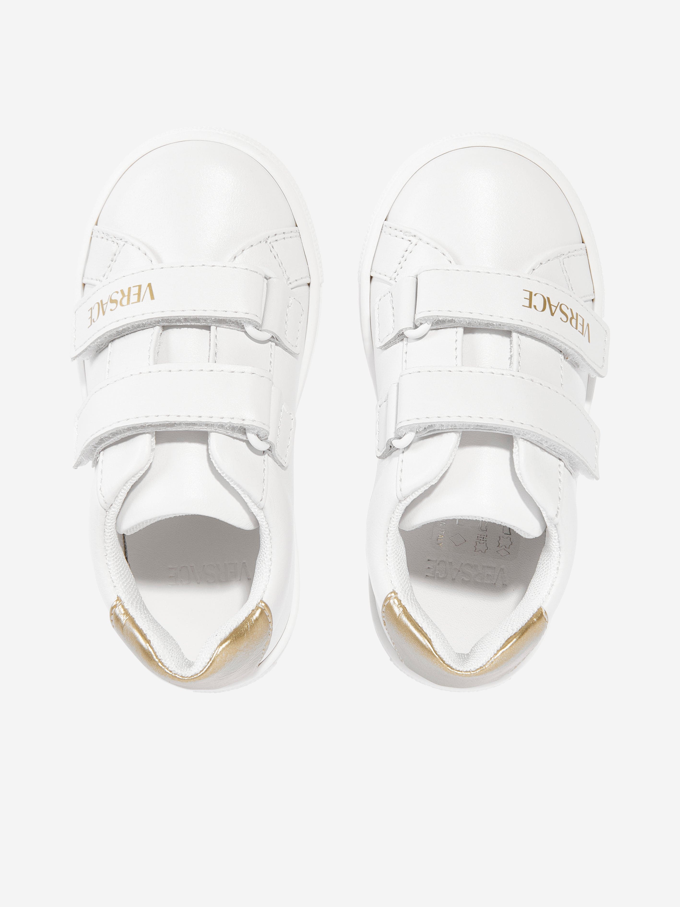 Versace Kids Leather Velcro Strap Trainers in White