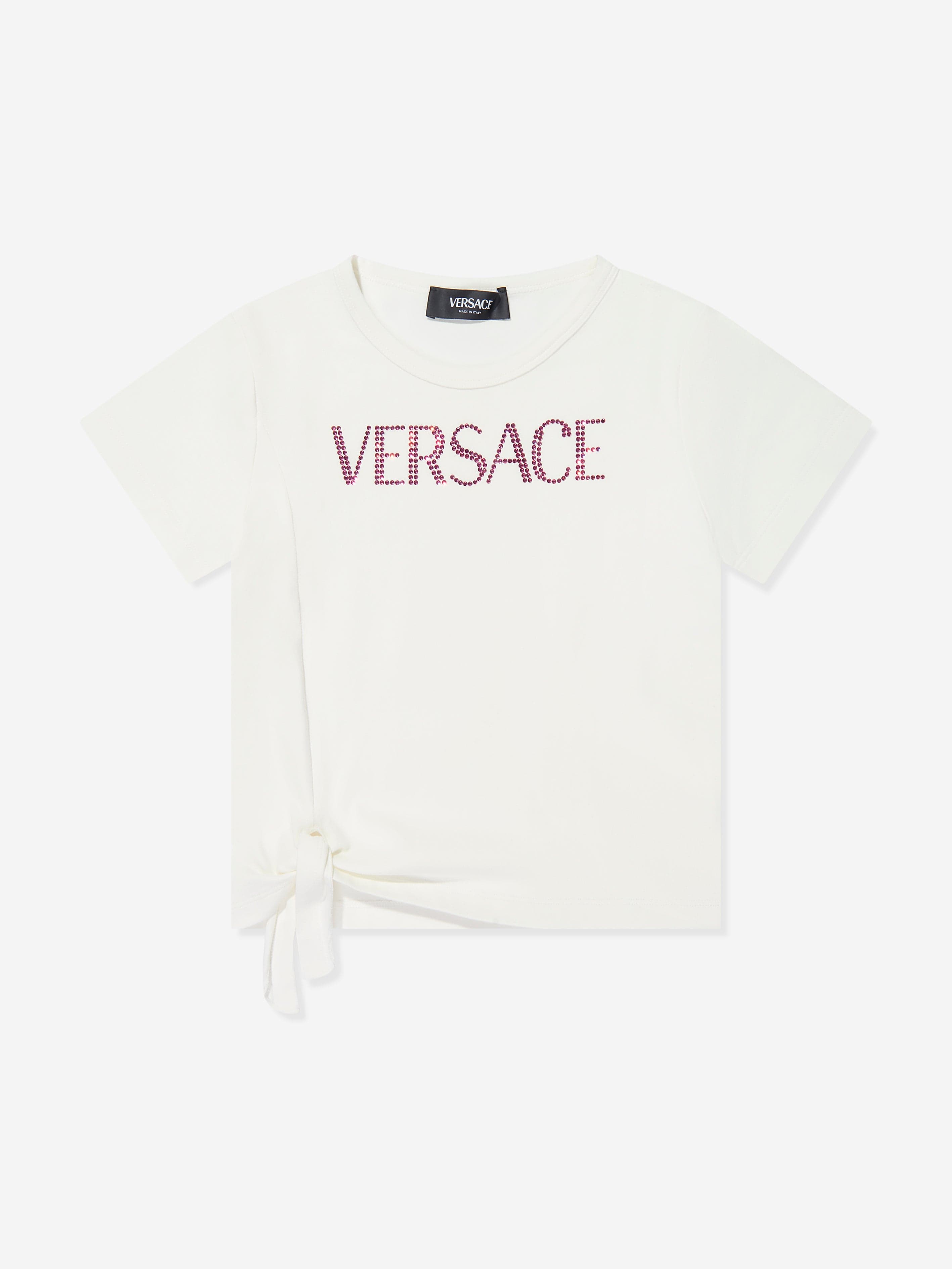 Versace Girls Diamante Logo T-Shirt in White