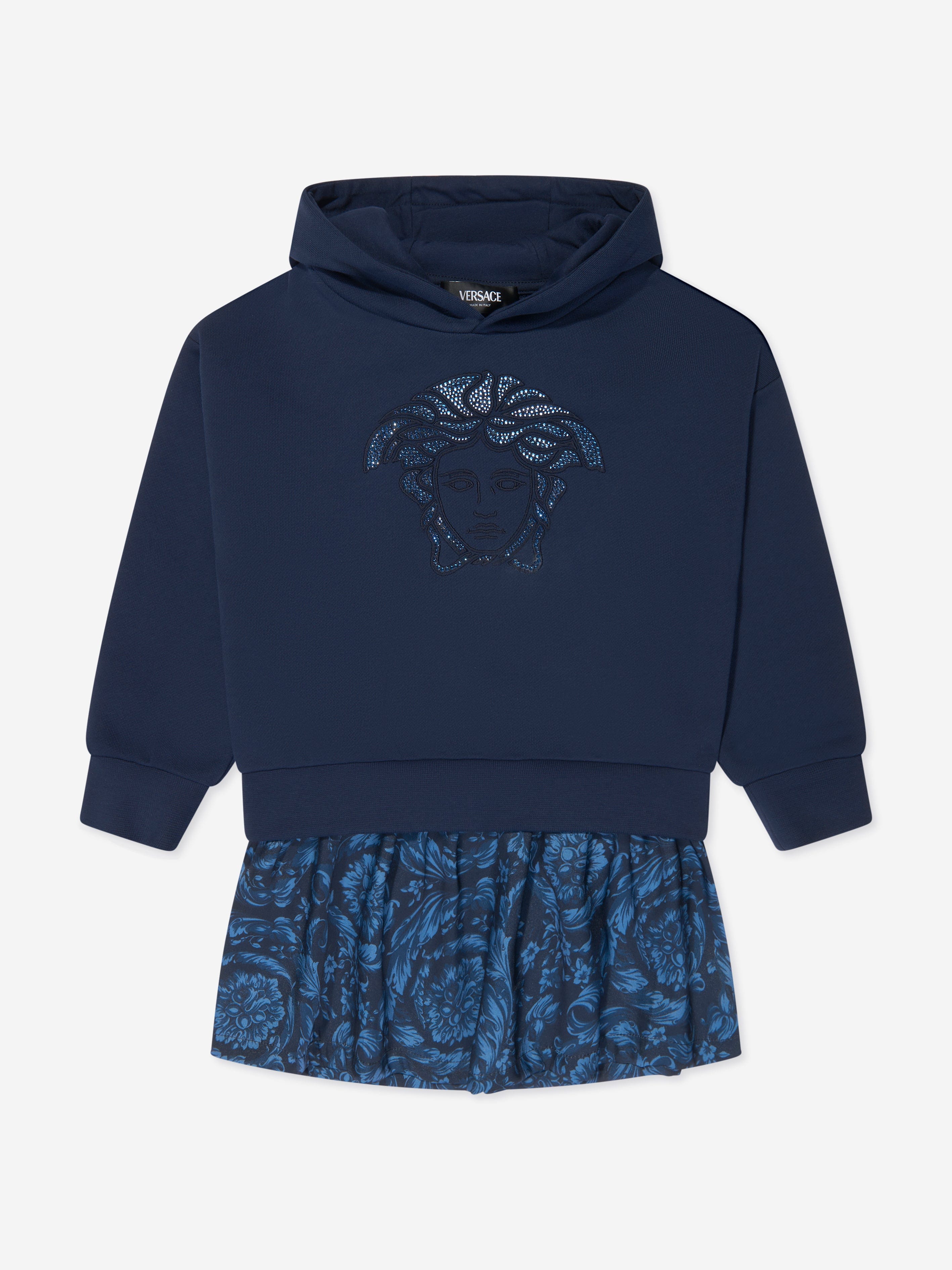 Versace Girls Medusa Sweater Dress in Navy