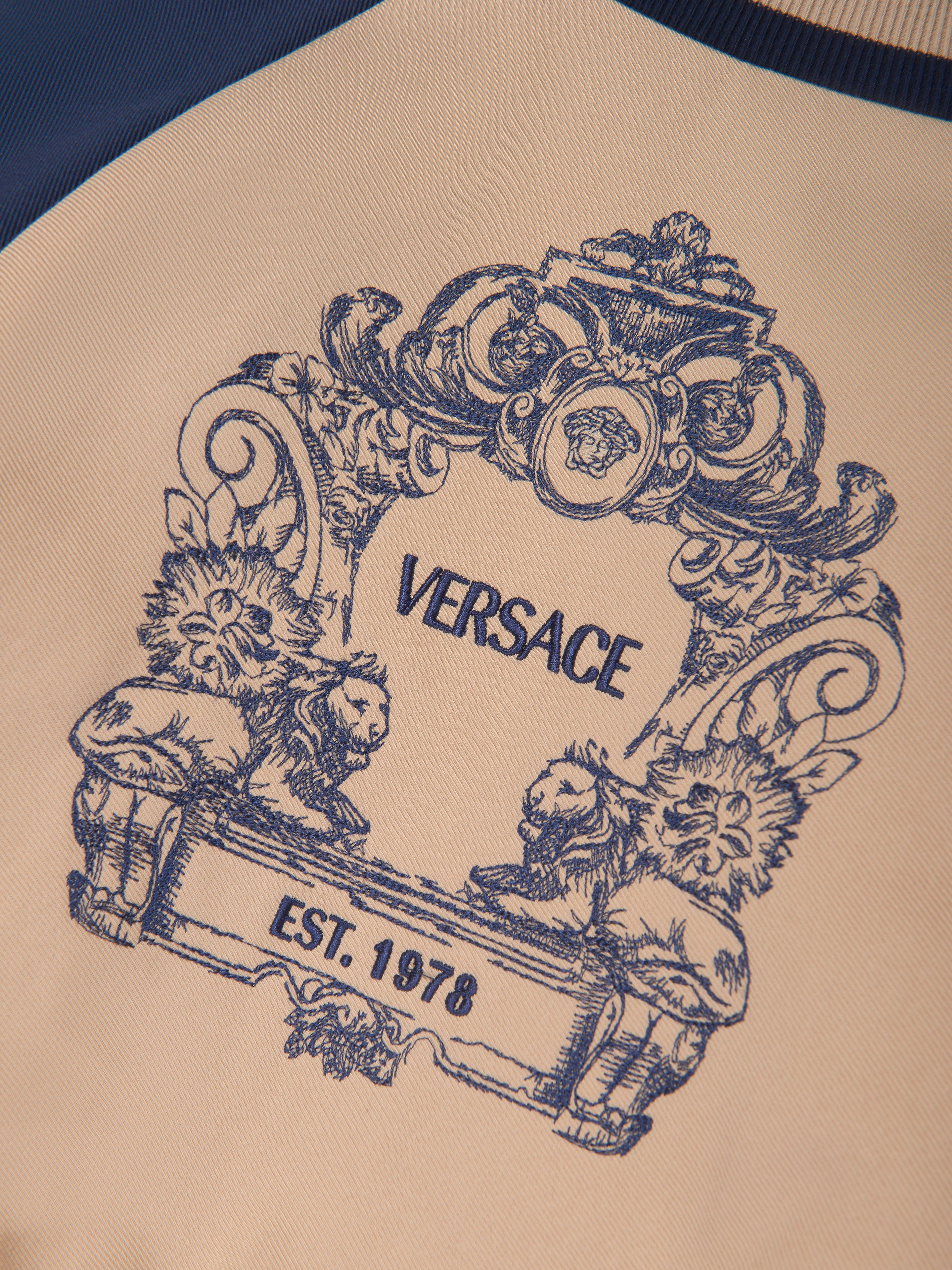 Versace Boys Embroidered Logo Bomber Jacket in Beige