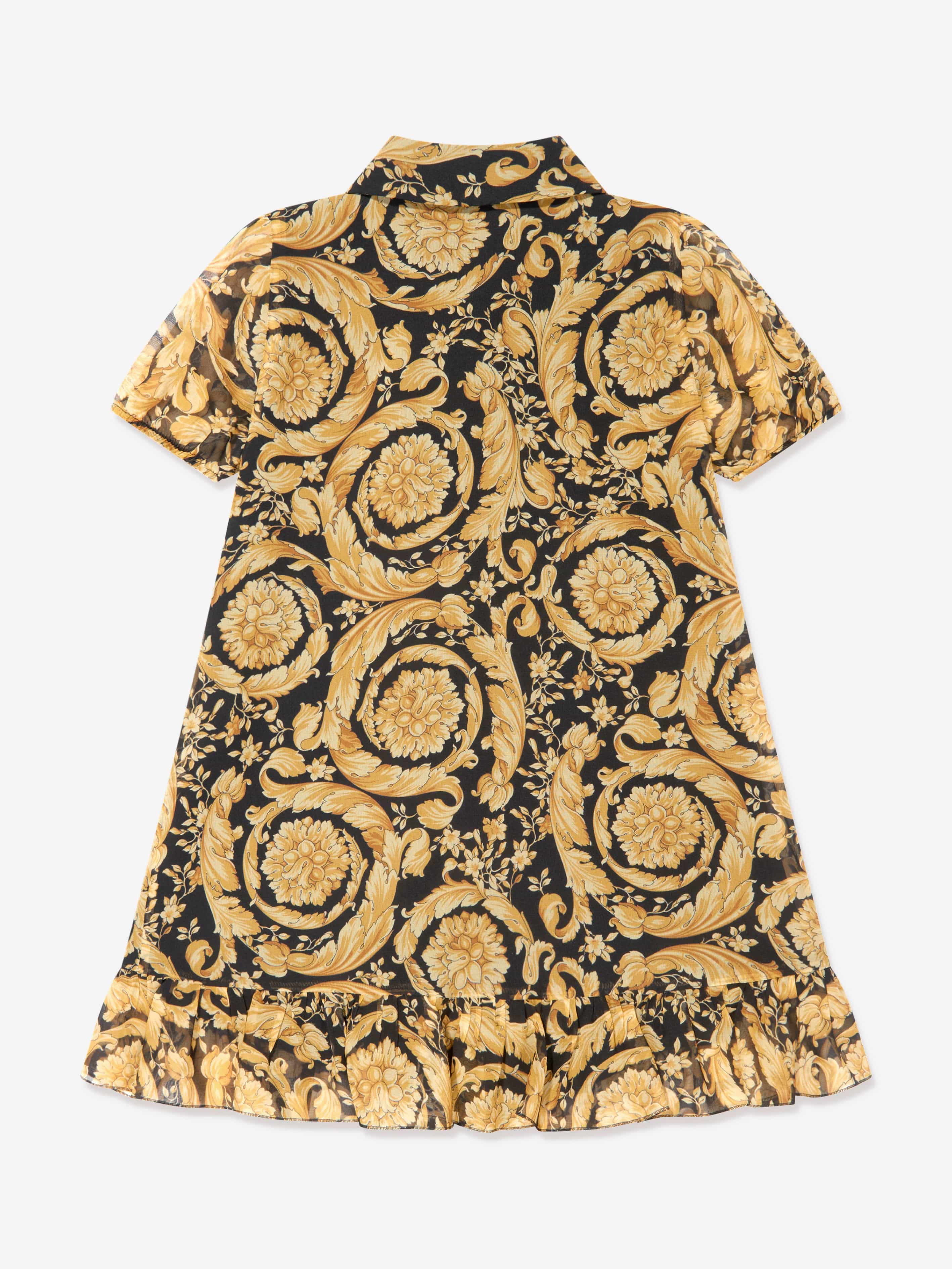 Versace Girls Silk Barocco Georgette Dress in Gold