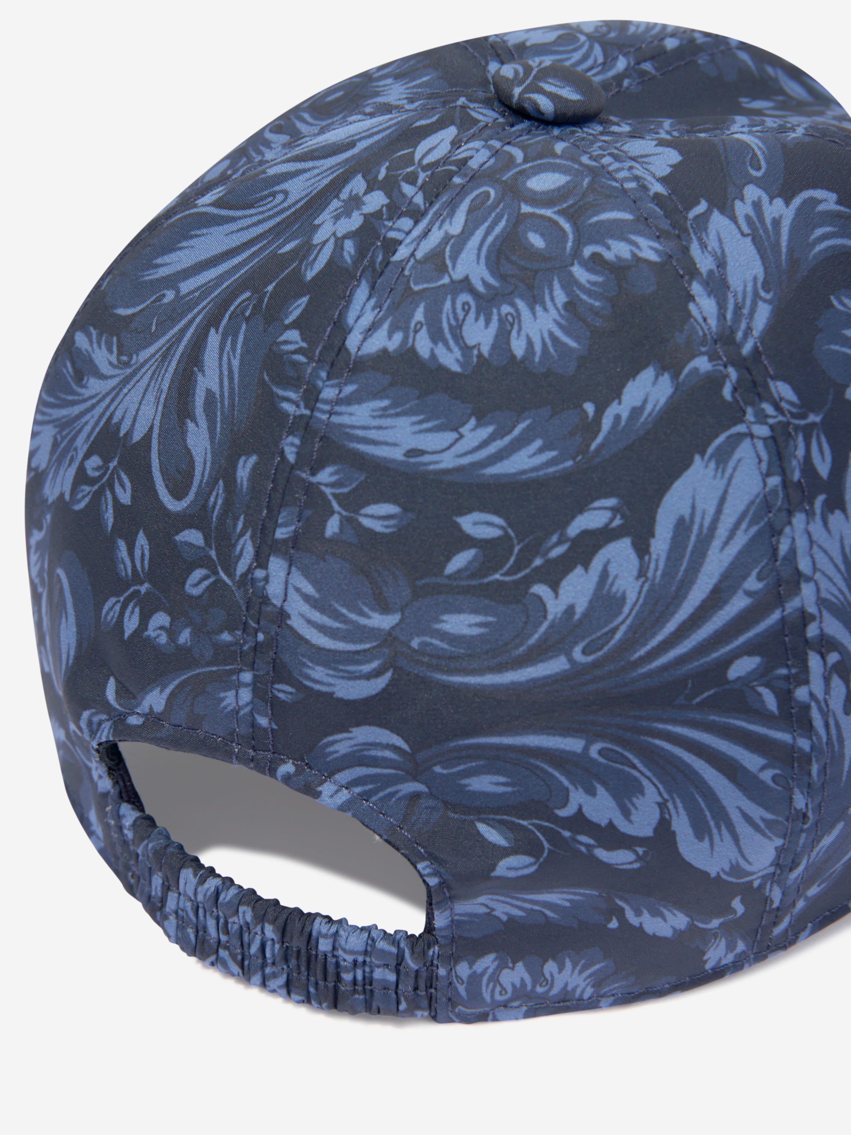 Versace Boys Baroque Print Cap in Navy