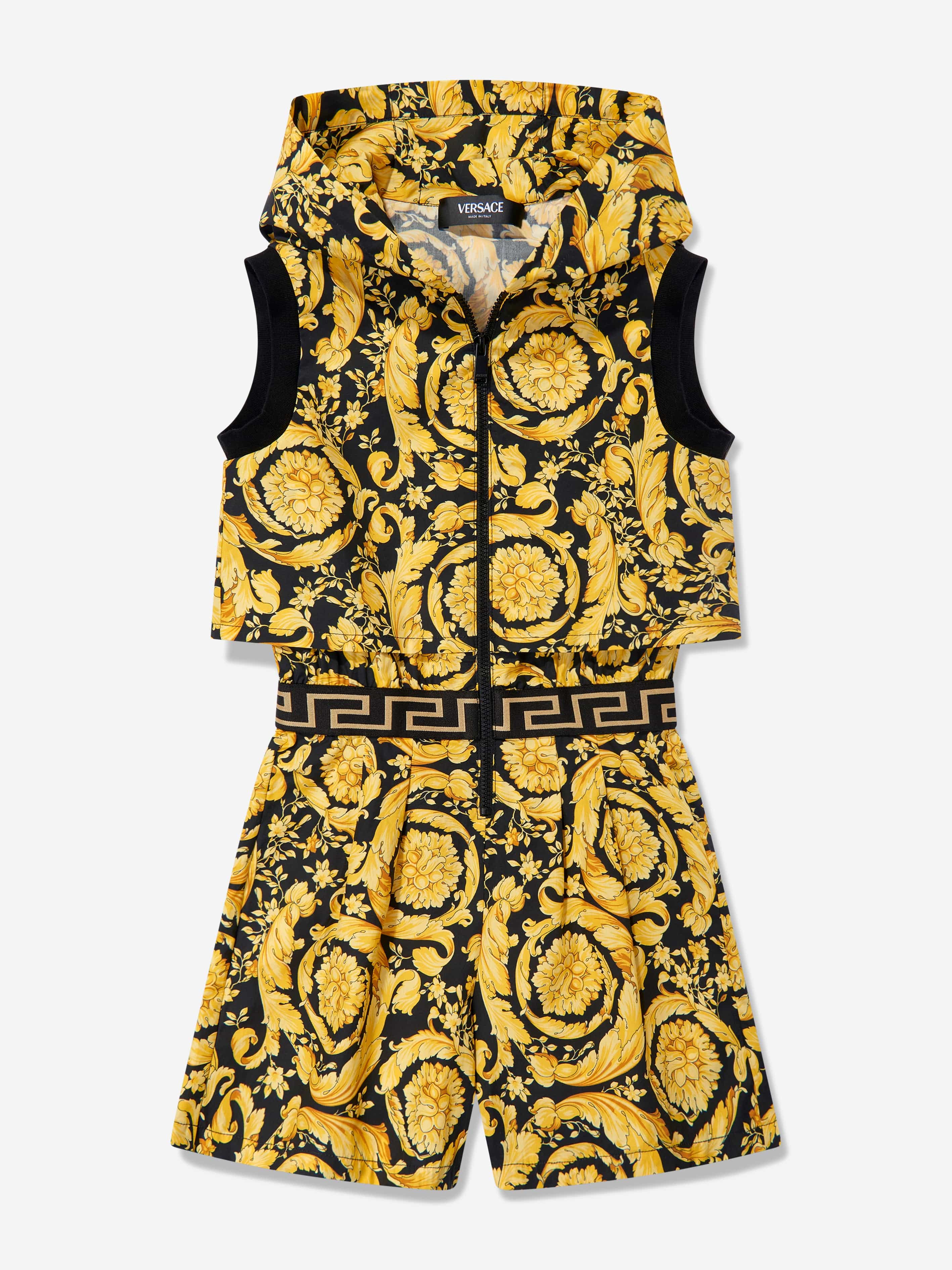 Versace Girls Barocco Print Playsuit in Gold