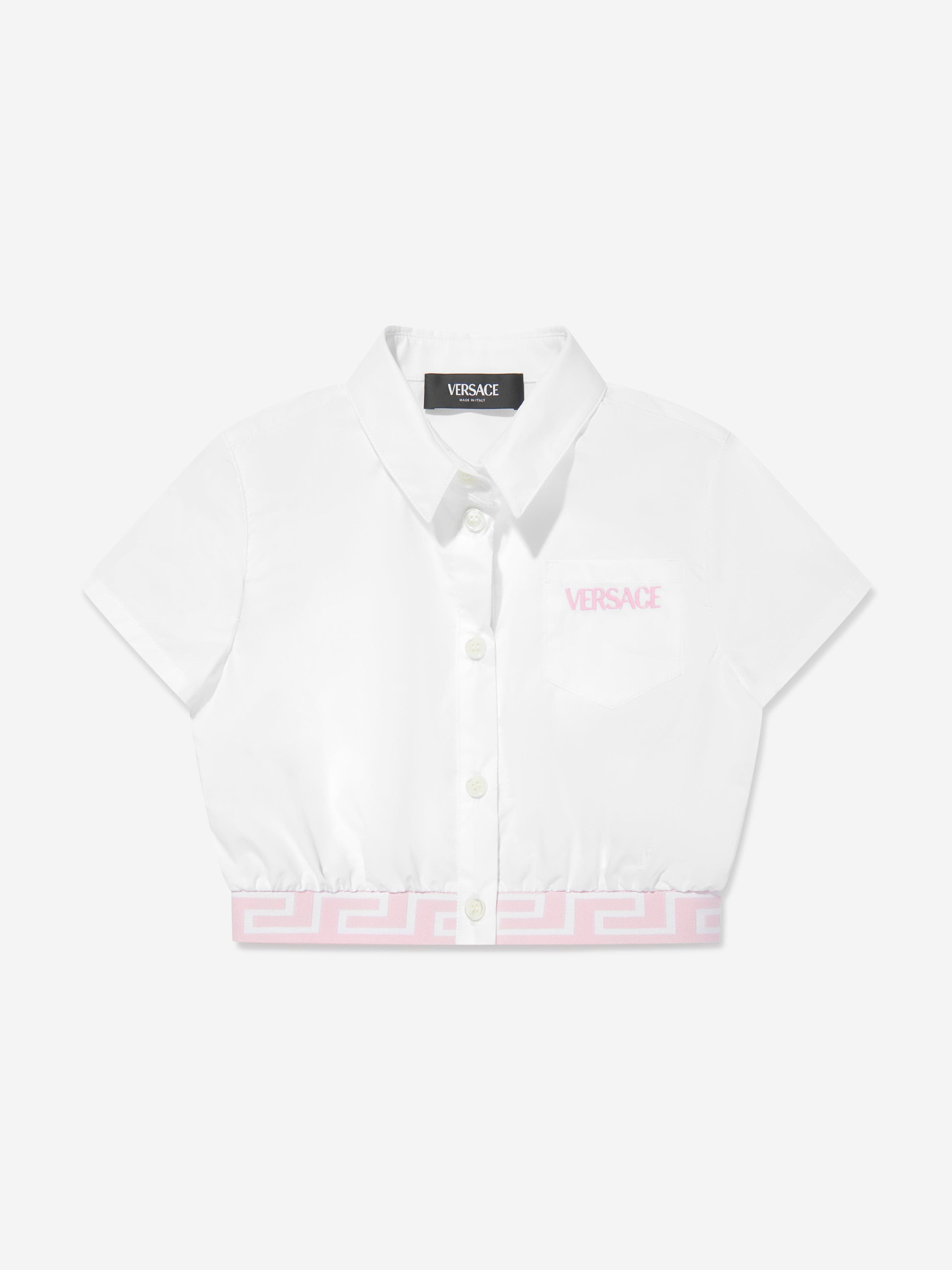 Versace Girls Embroidered Logo Blouse in White