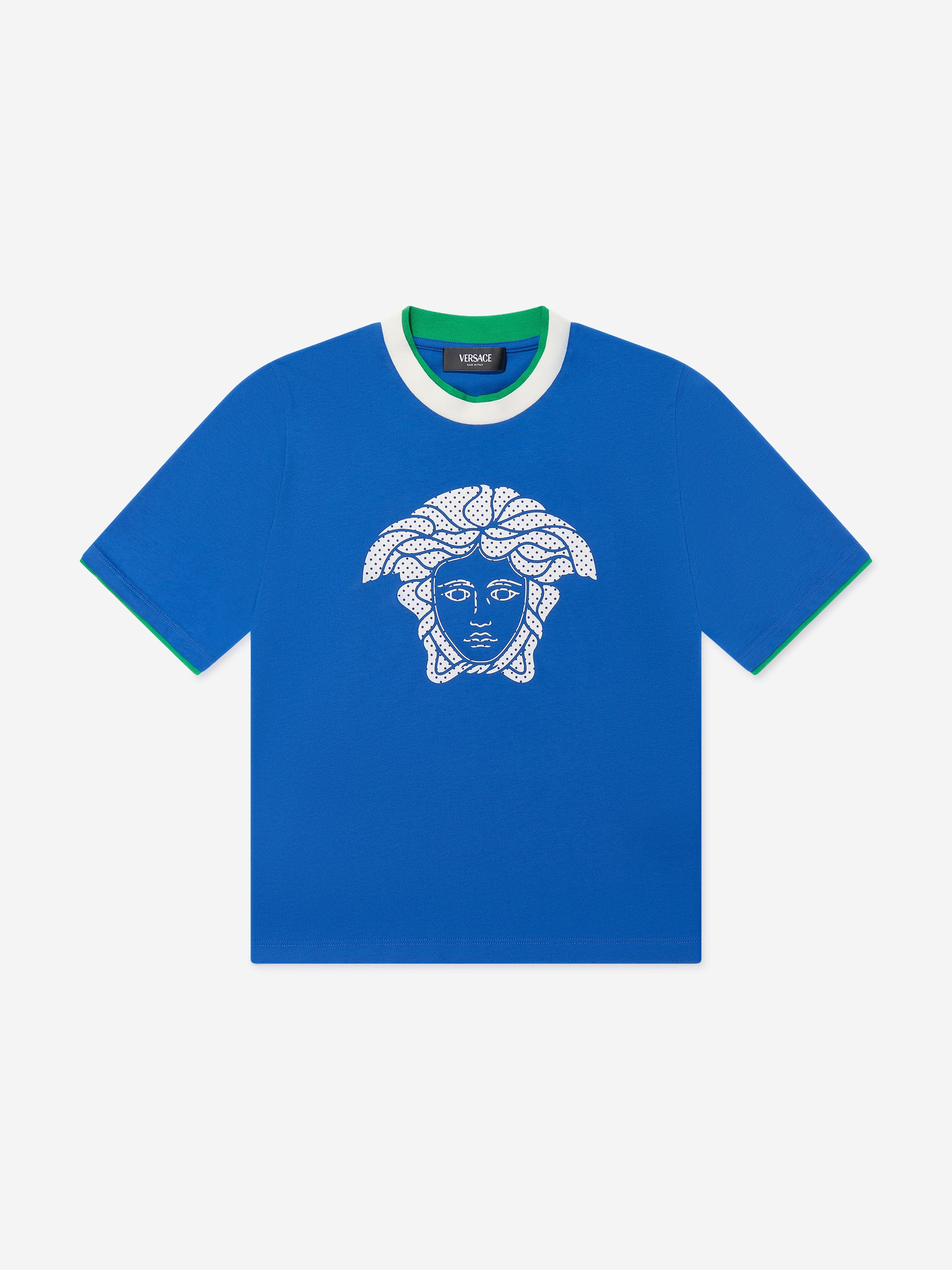 Versace Boys Jersey And Net Logo T-Shirt in Blue