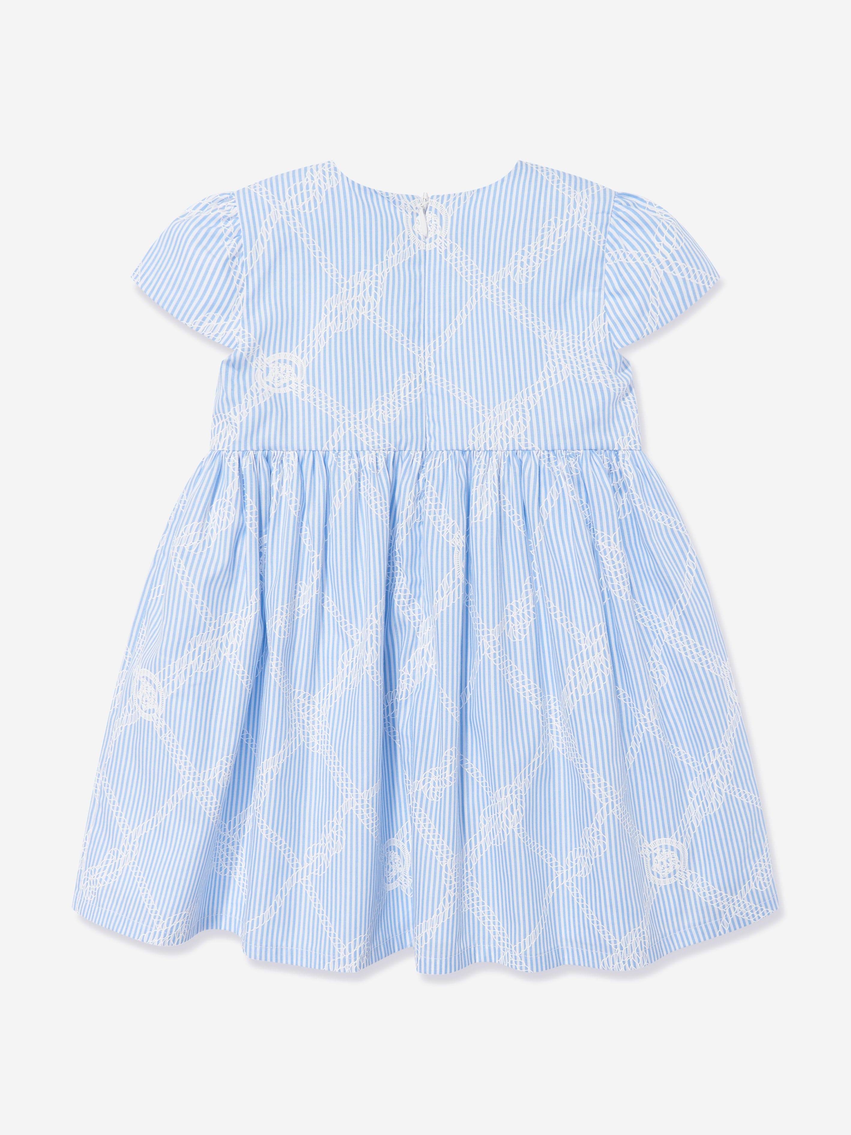 Versace Baby Girls Logo Marine Embroidered Dress in Blue