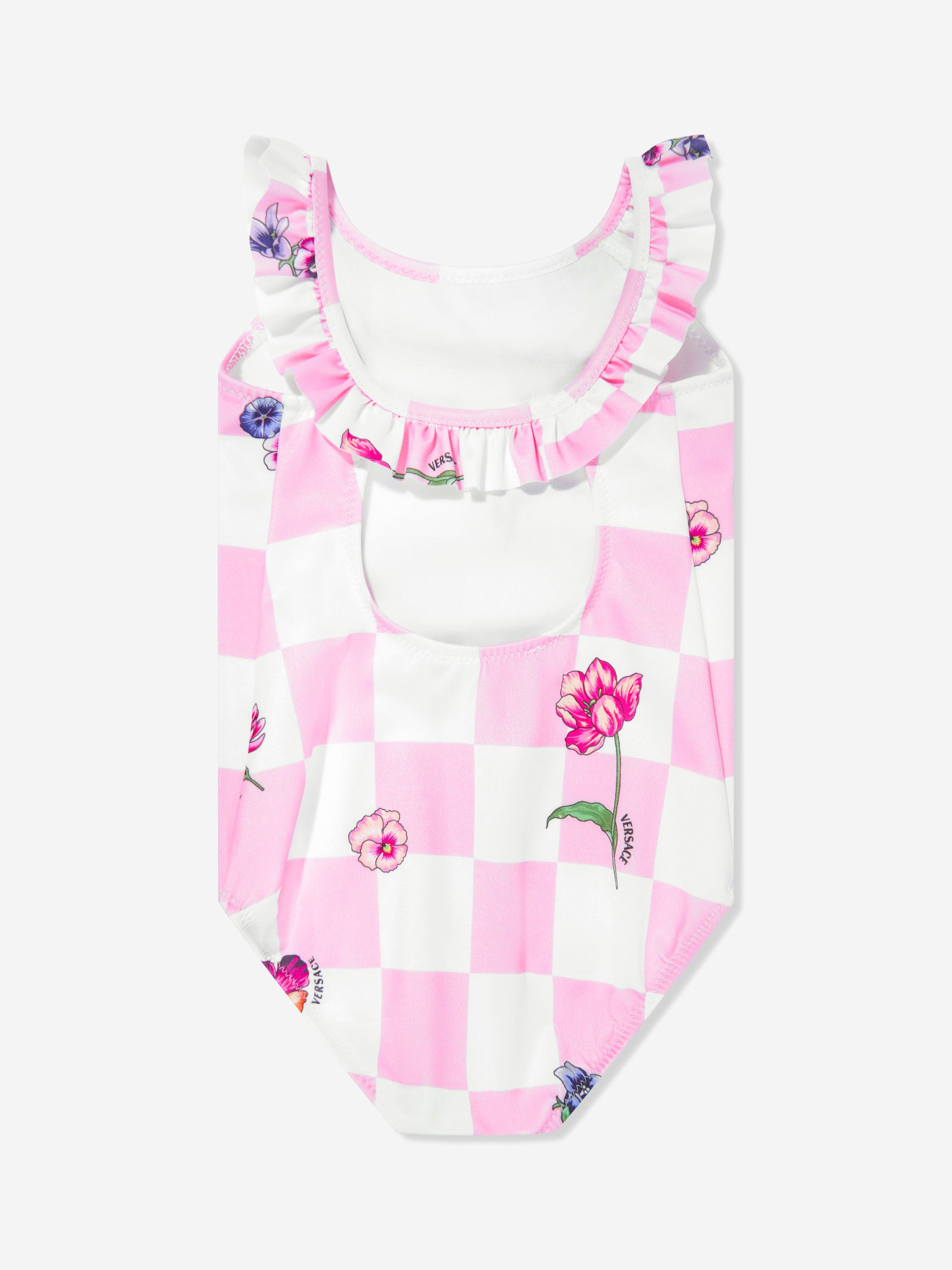 Versace Baby Girls Damier Flowers Swimsuit in Pink