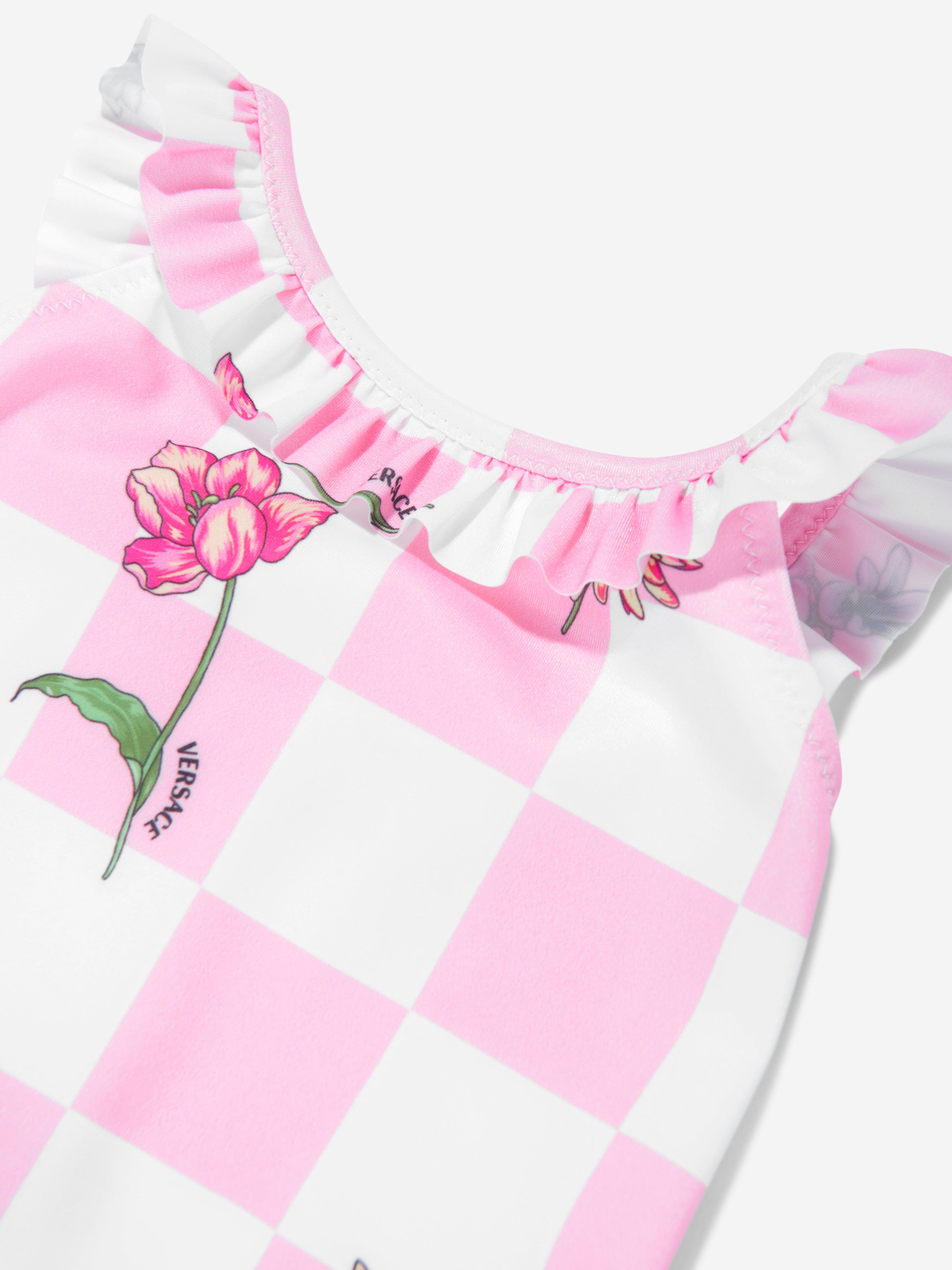 Versace Baby Girls Damier Flowers Swimsuit in Pink