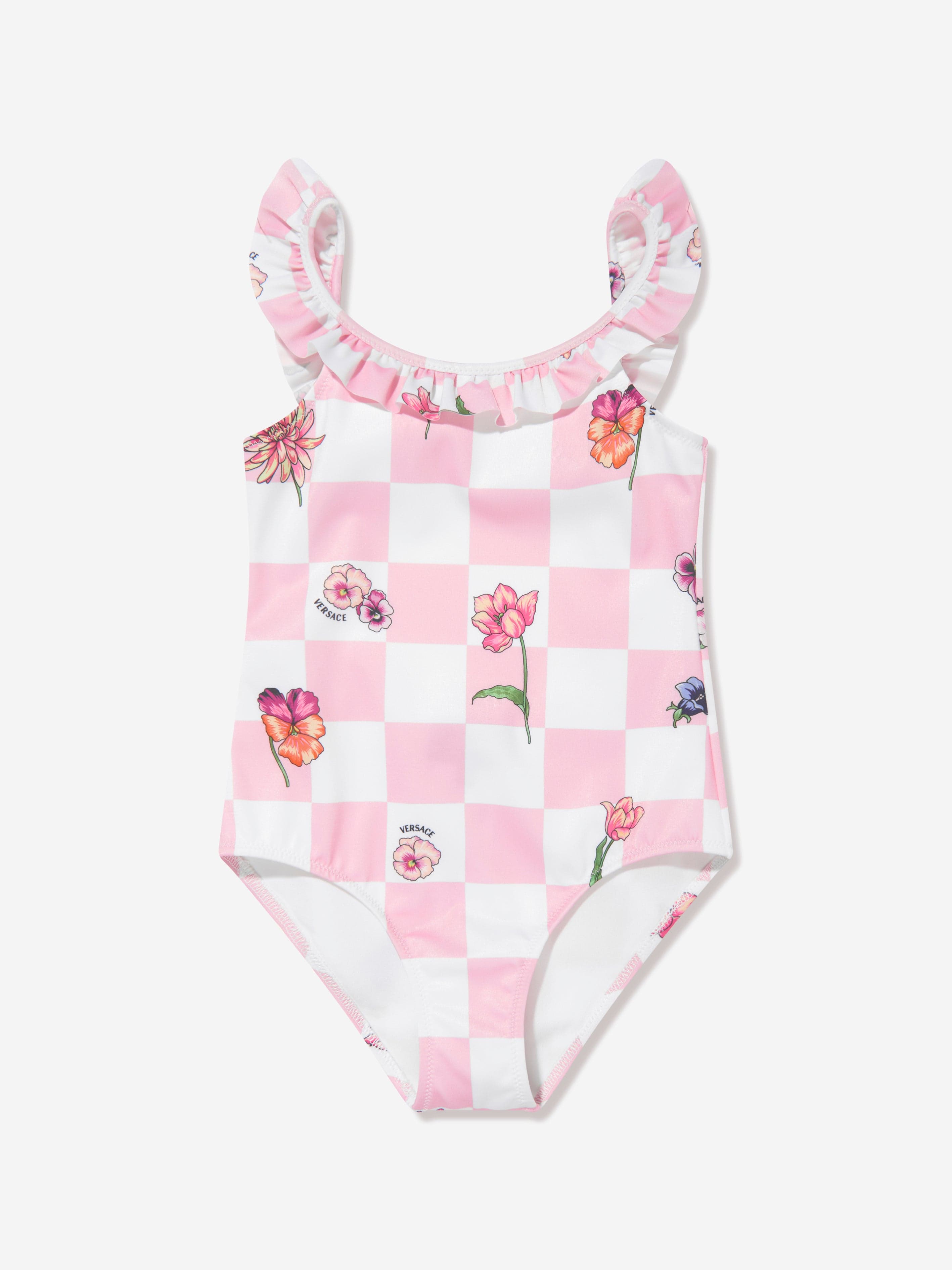 Versace Girls Damier Flowers Swimsuit in Pink