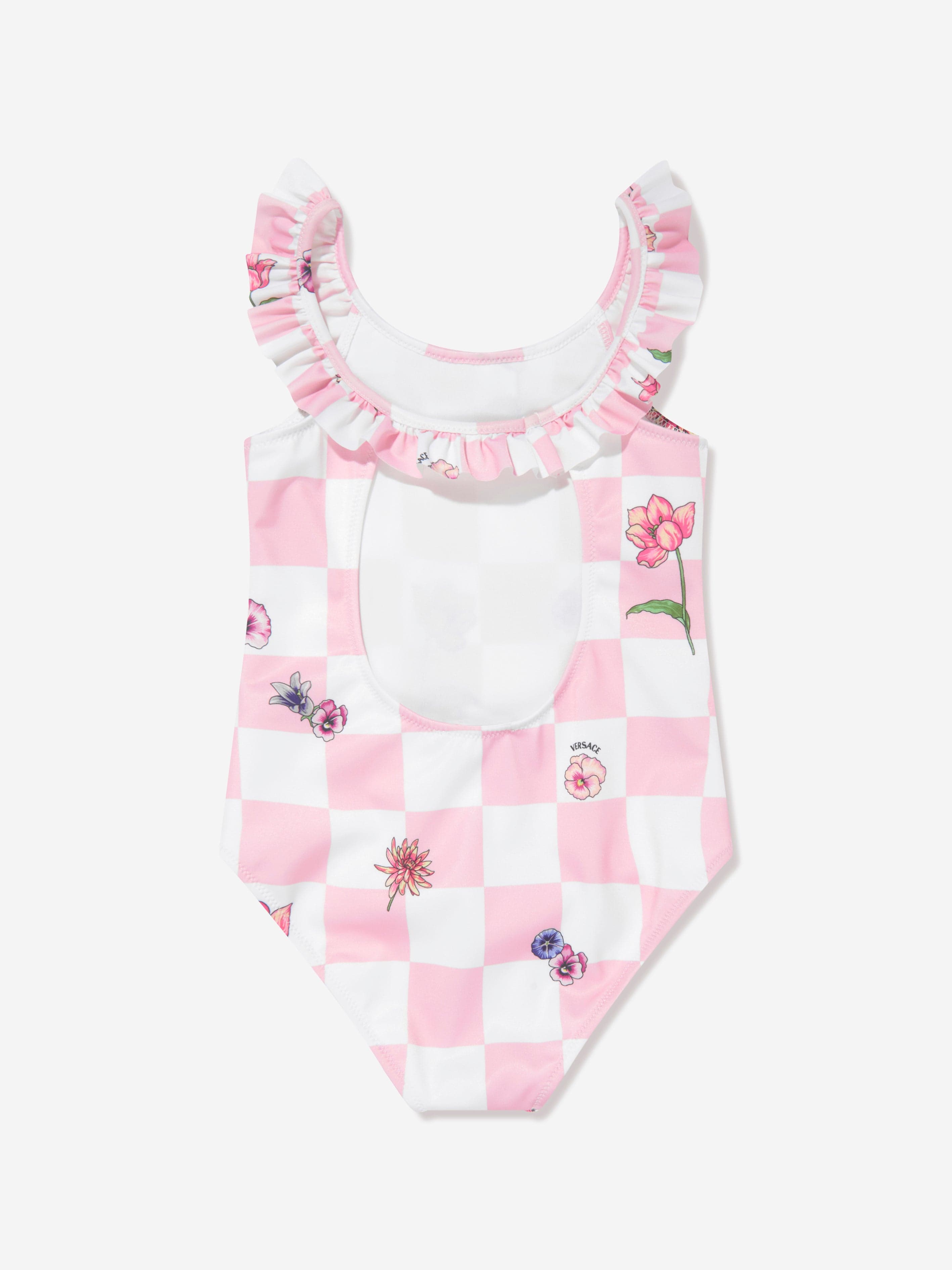 Versace Girls Damier Flowers Swimsuit in Pink