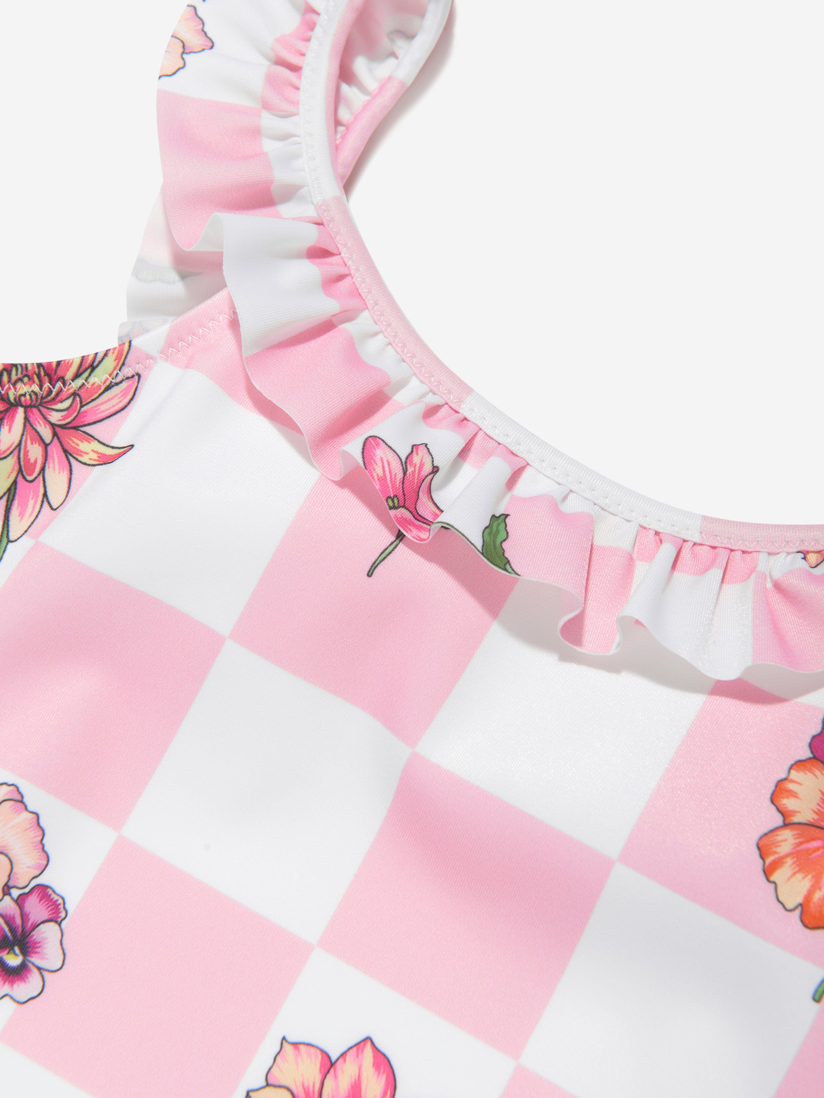 Versace Girls Damier Flowers Swimsuit in Pink