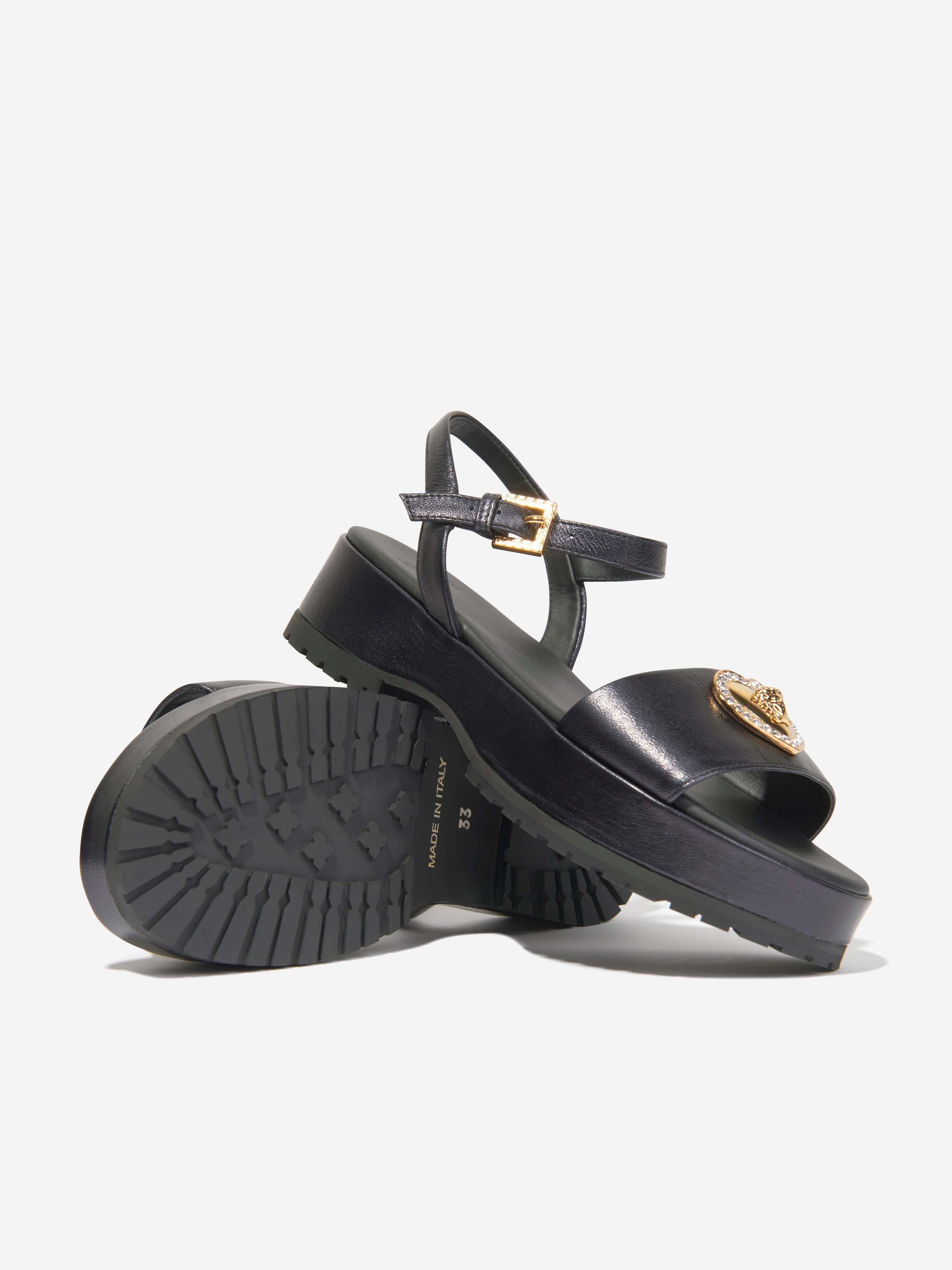 Versace Girls Medusa Heart Sandals in Black