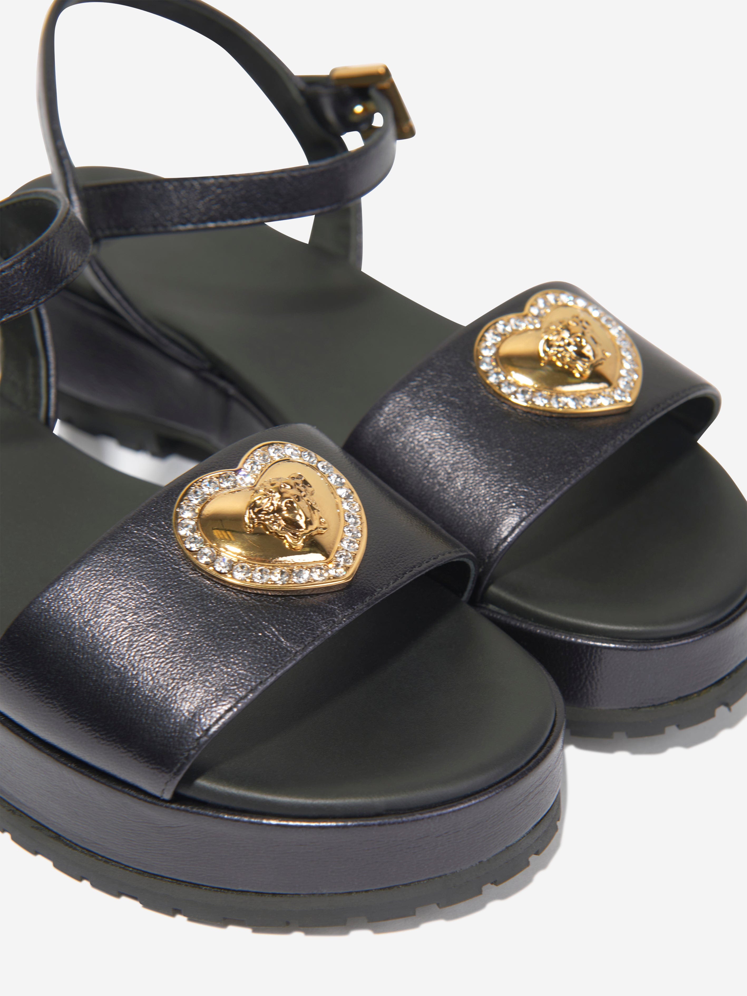 Versace Girls Medusa Heart Sandals in Black