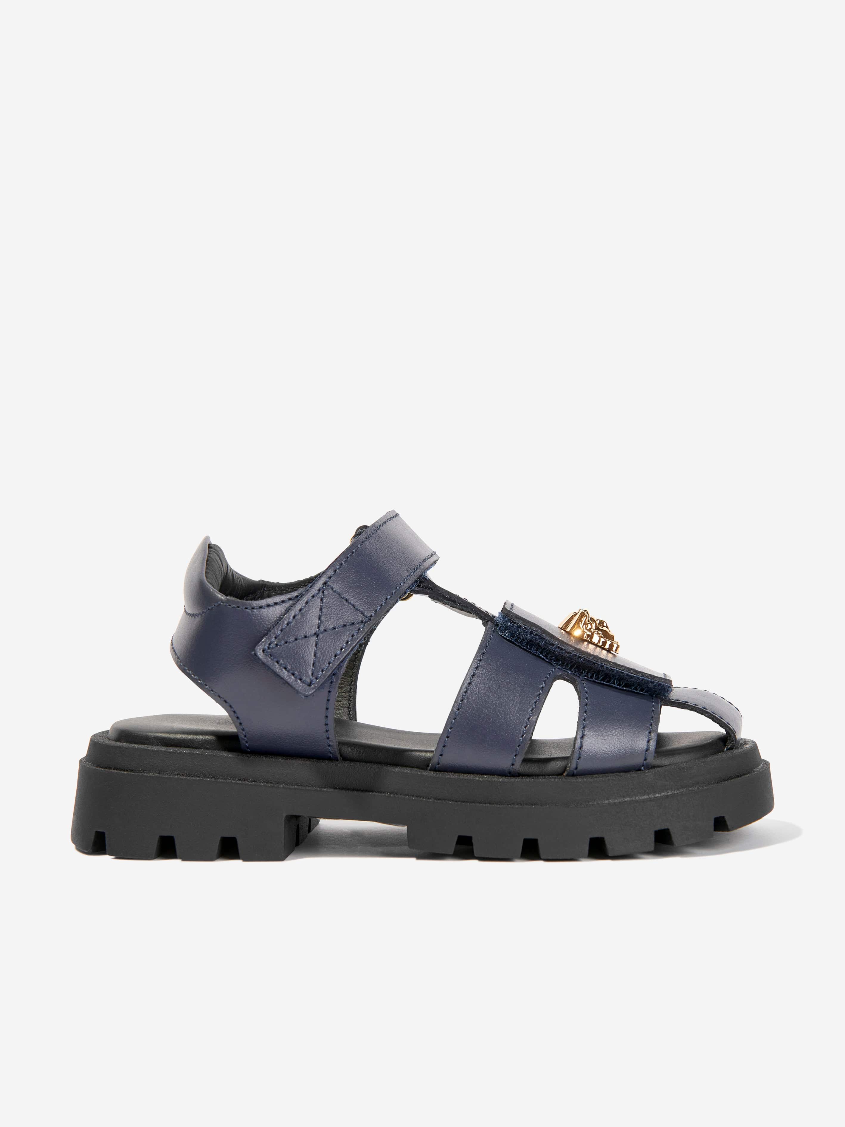 Versace Kids Leather Medusa Logo Sandals in Black