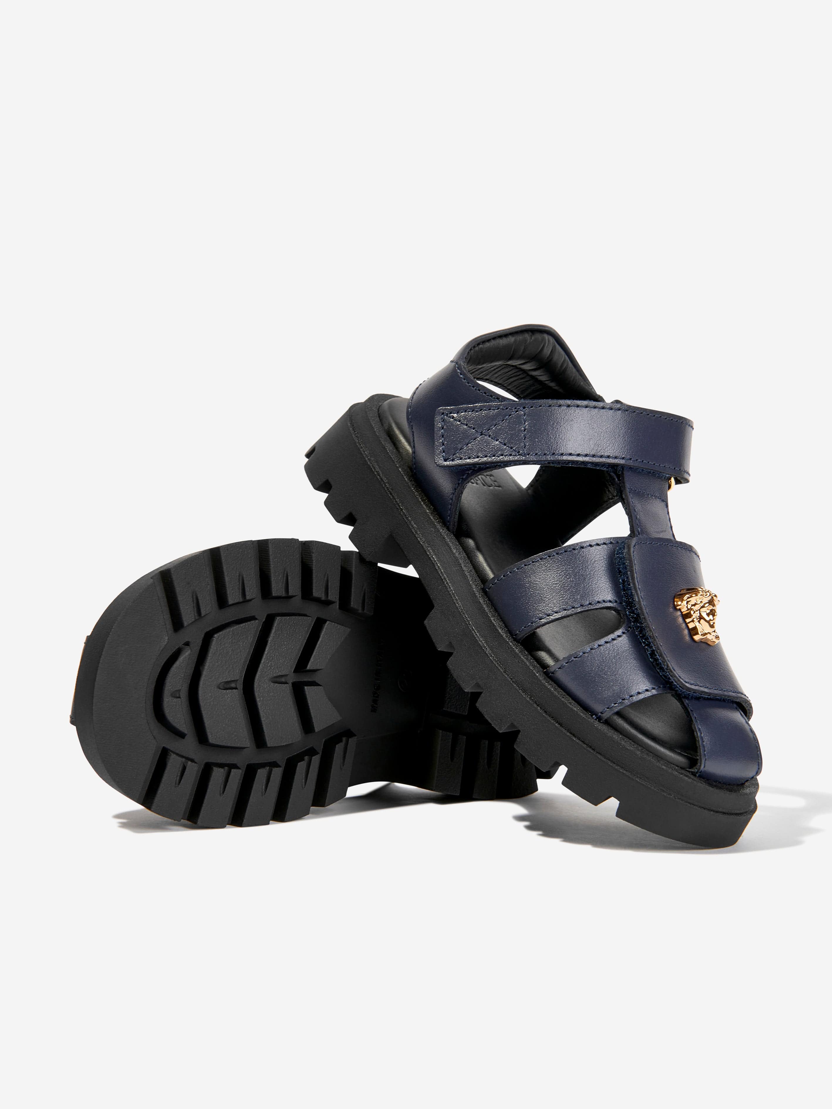 Versace Kids Leather Medusa Logo Sandals in Black