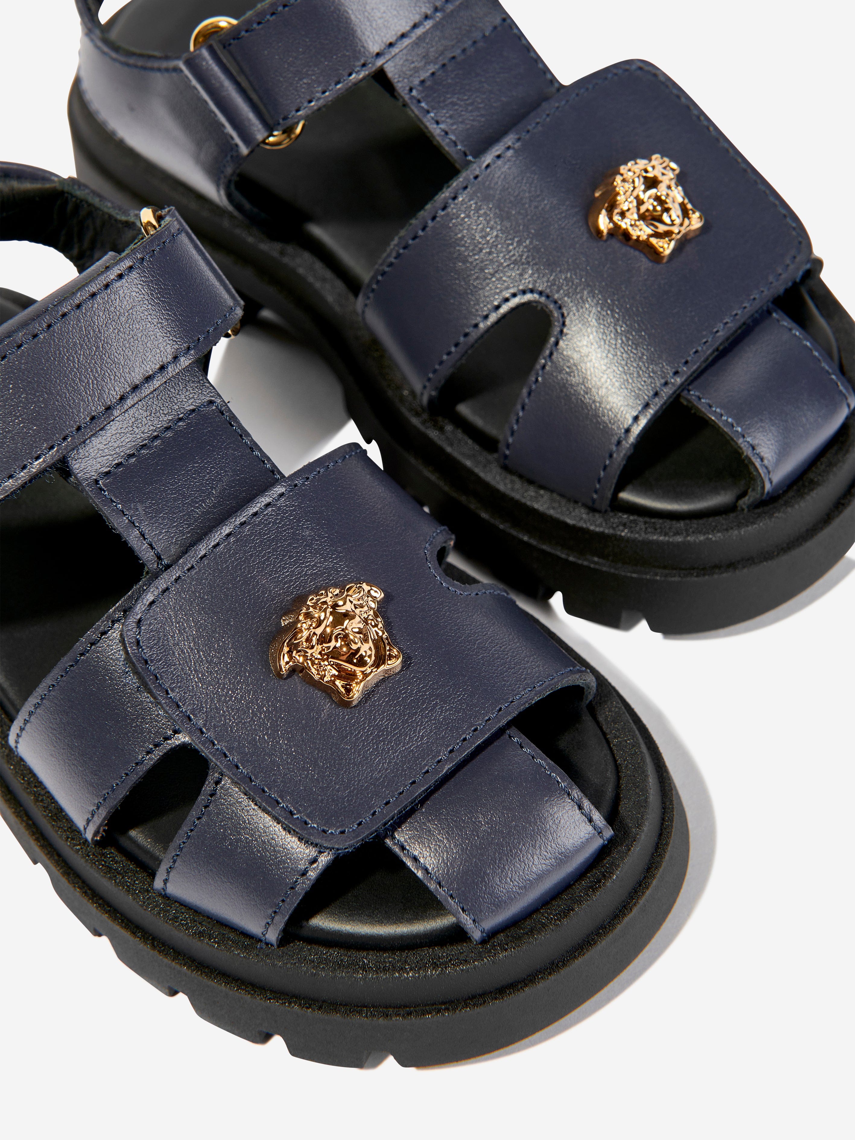 Versace Kids Leather Medusa Logo Sandals in Black