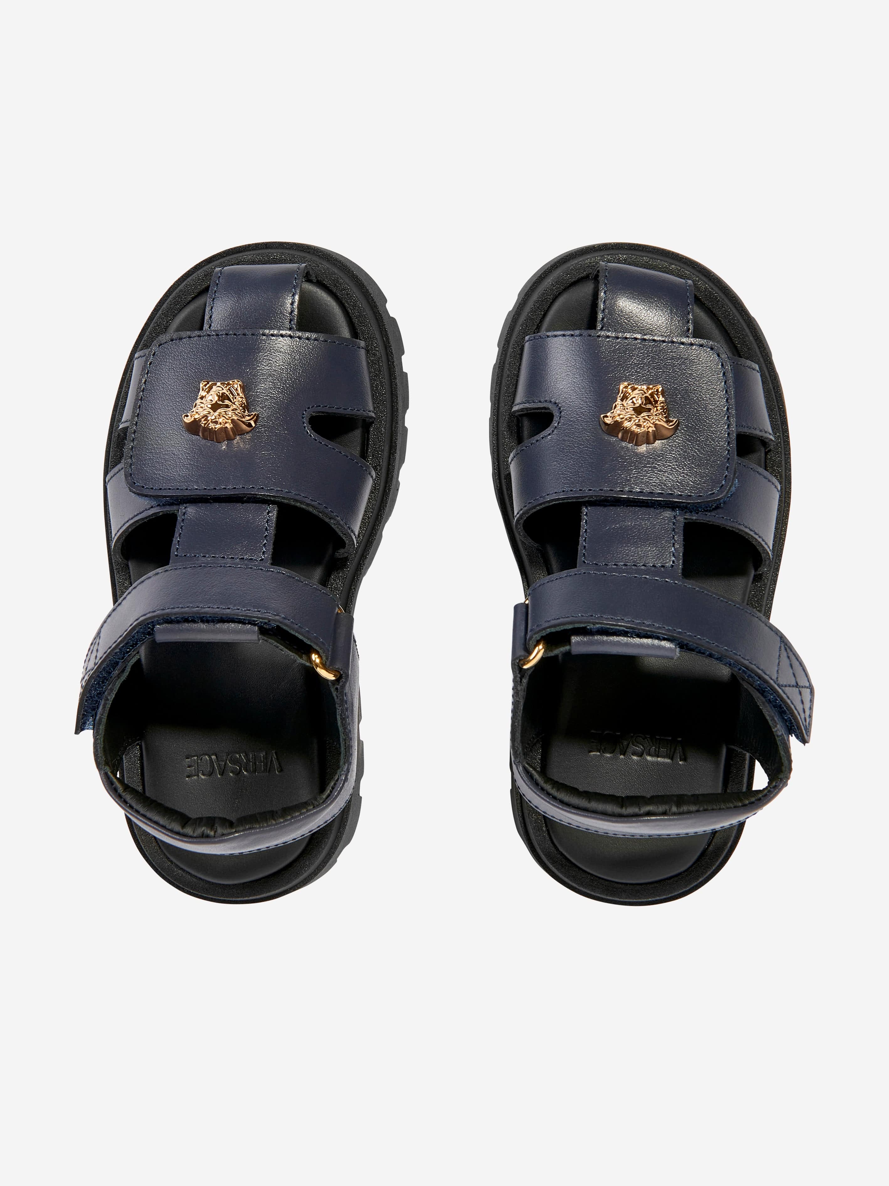 Versace Kids Leather Medusa Logo Sandals in Black