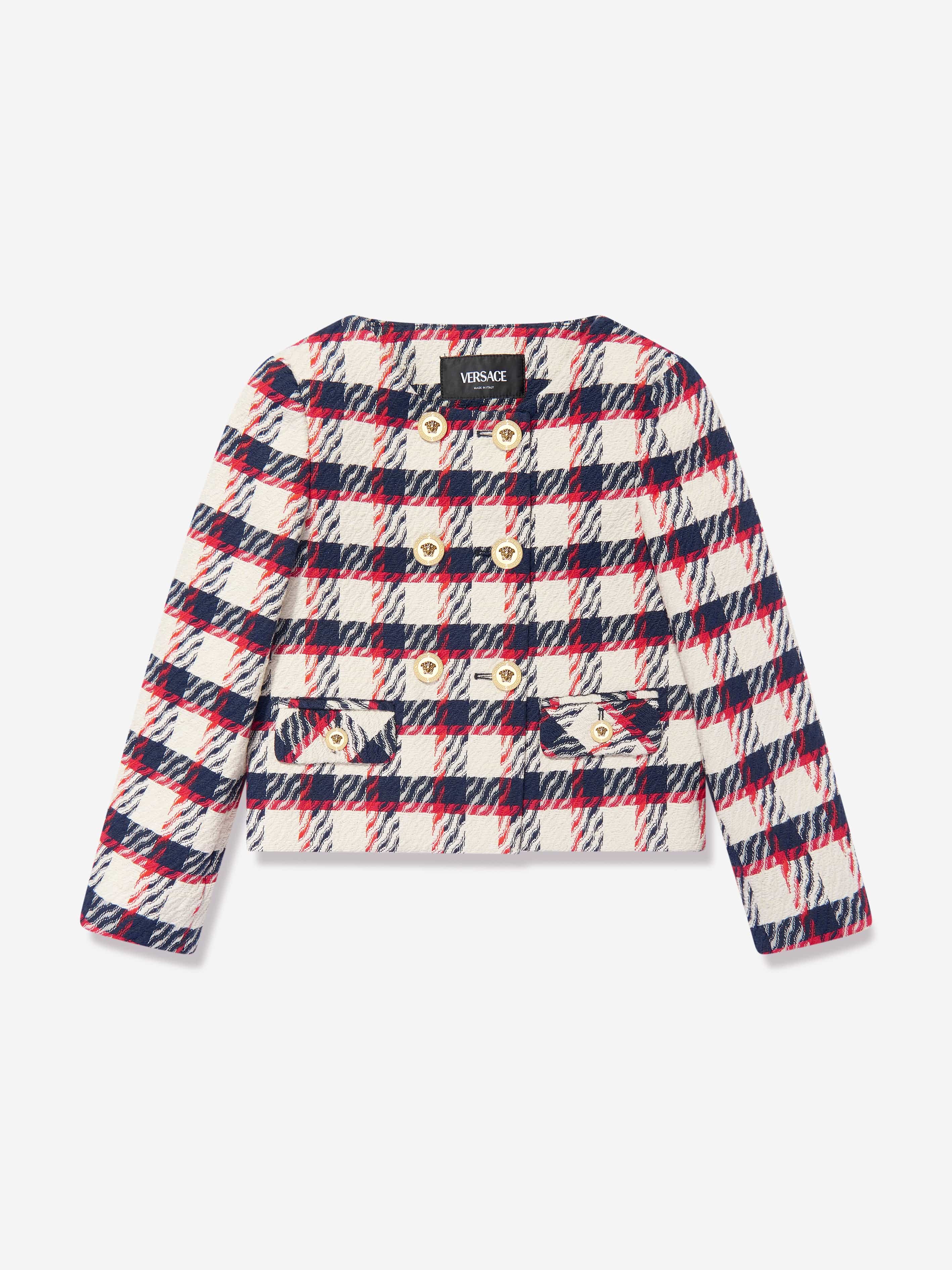 Versace Girls Tartan Tweed Jacket in White