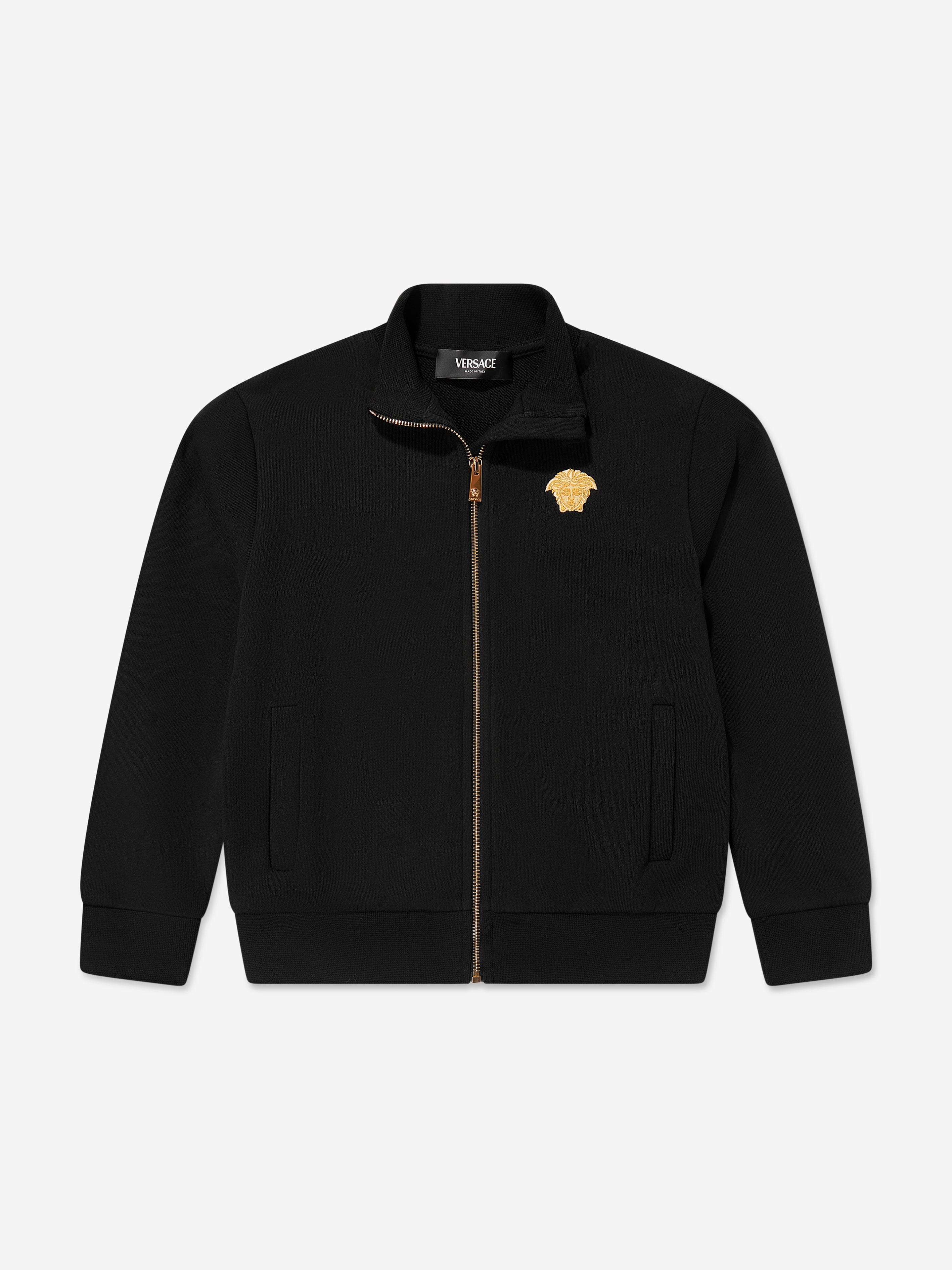 Versace Boys Embroidered Logo Zip Up Top in Black