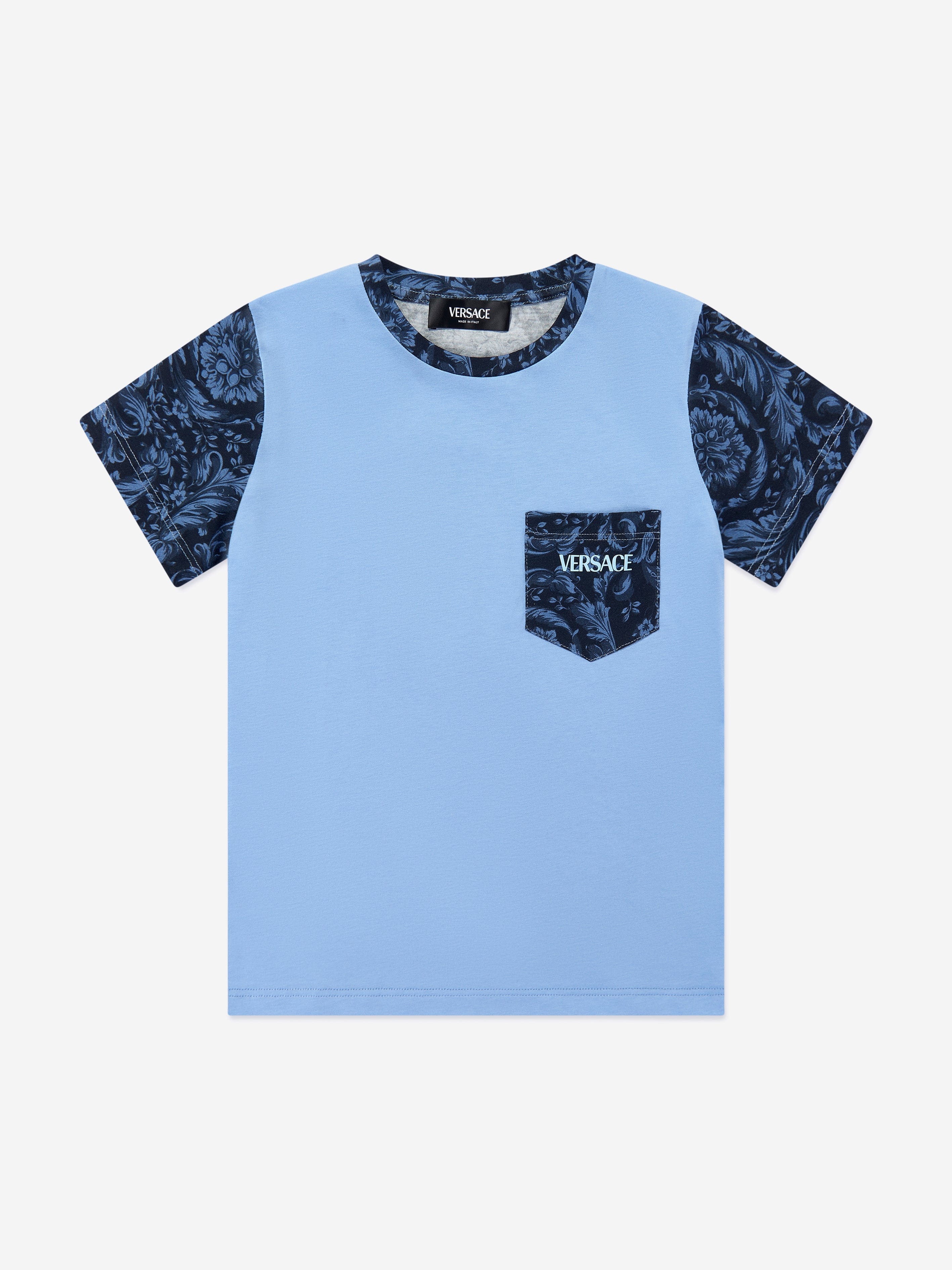 Versace Boys Barocco Logo T-Shirt in Blue