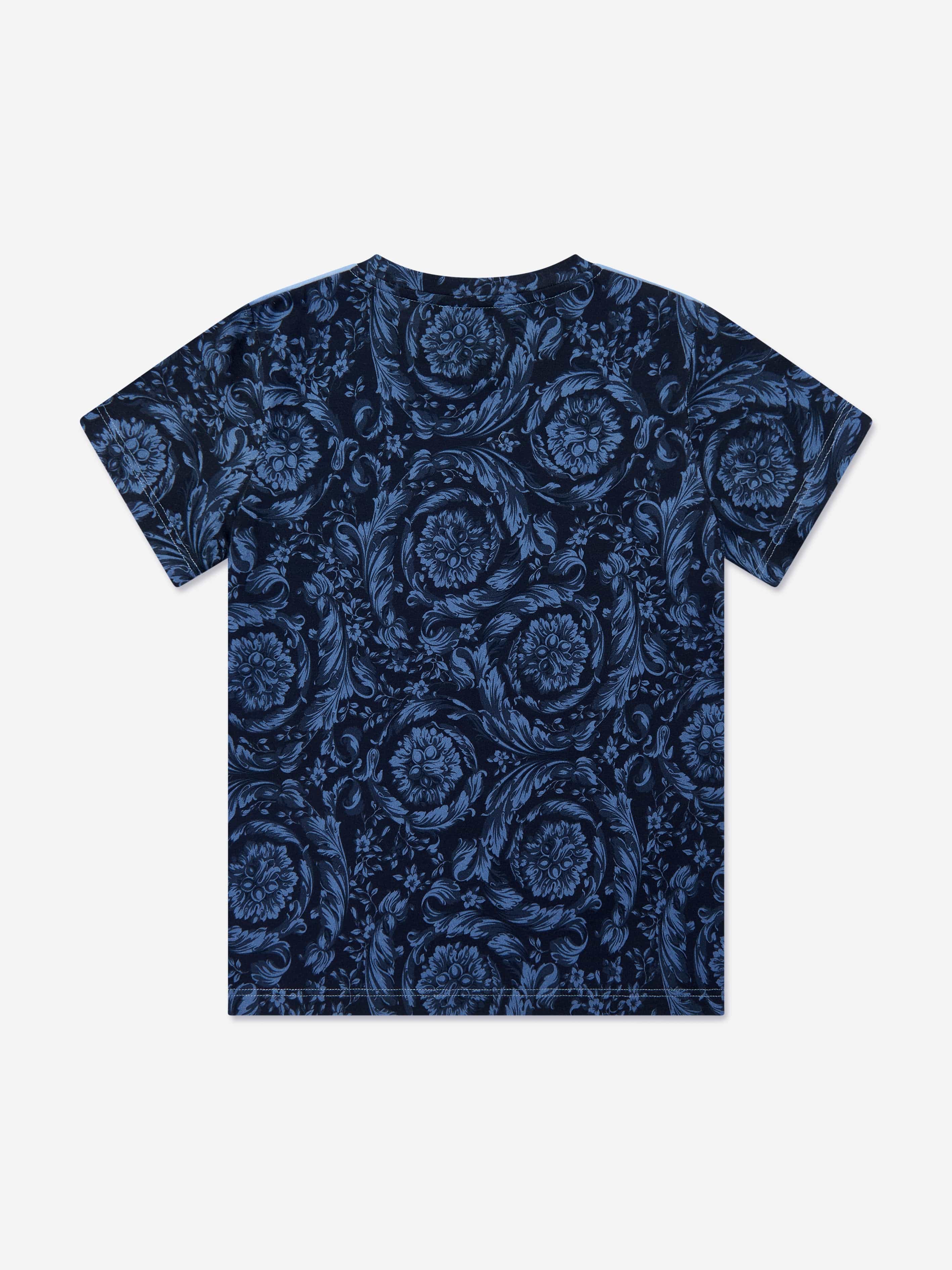 Versace Boys Barocco Logo T-Shirt in Blue