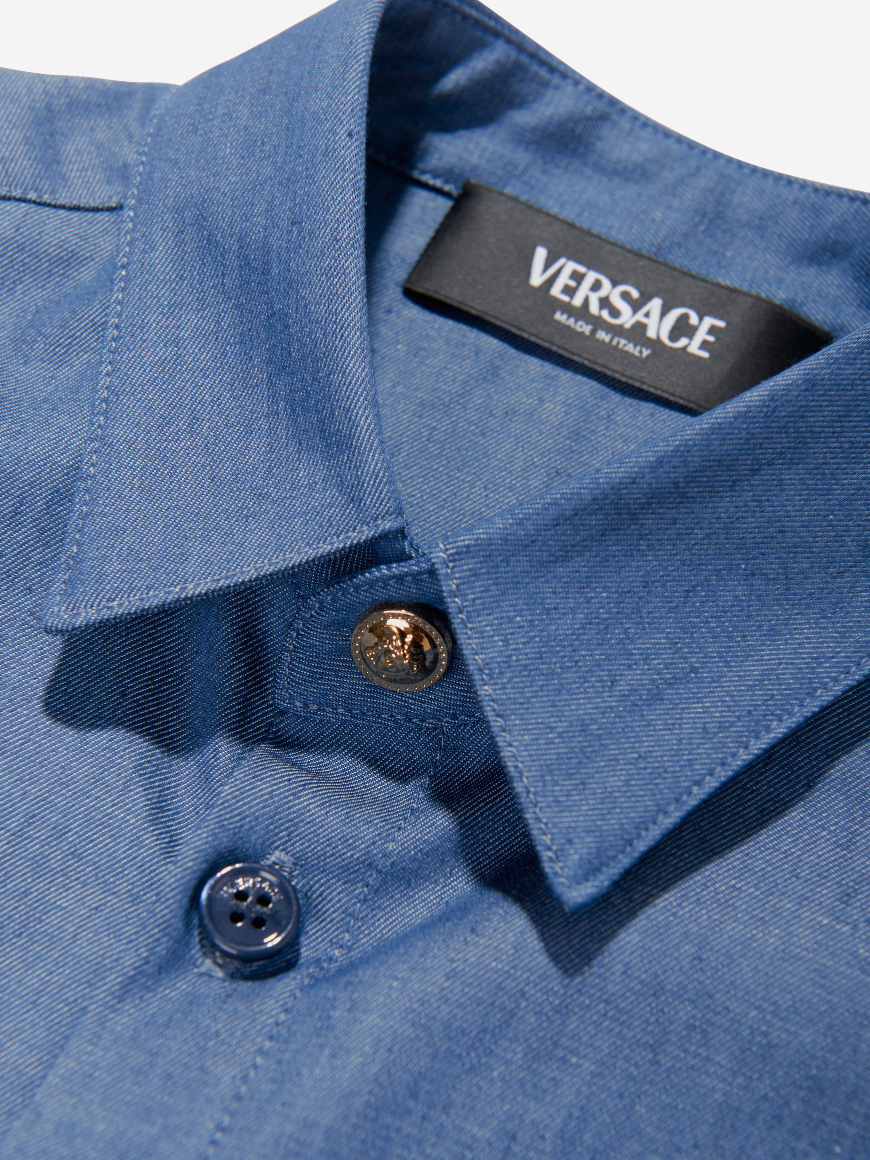 Versace Boys Short Sleeve Chambray Shirt in Blue