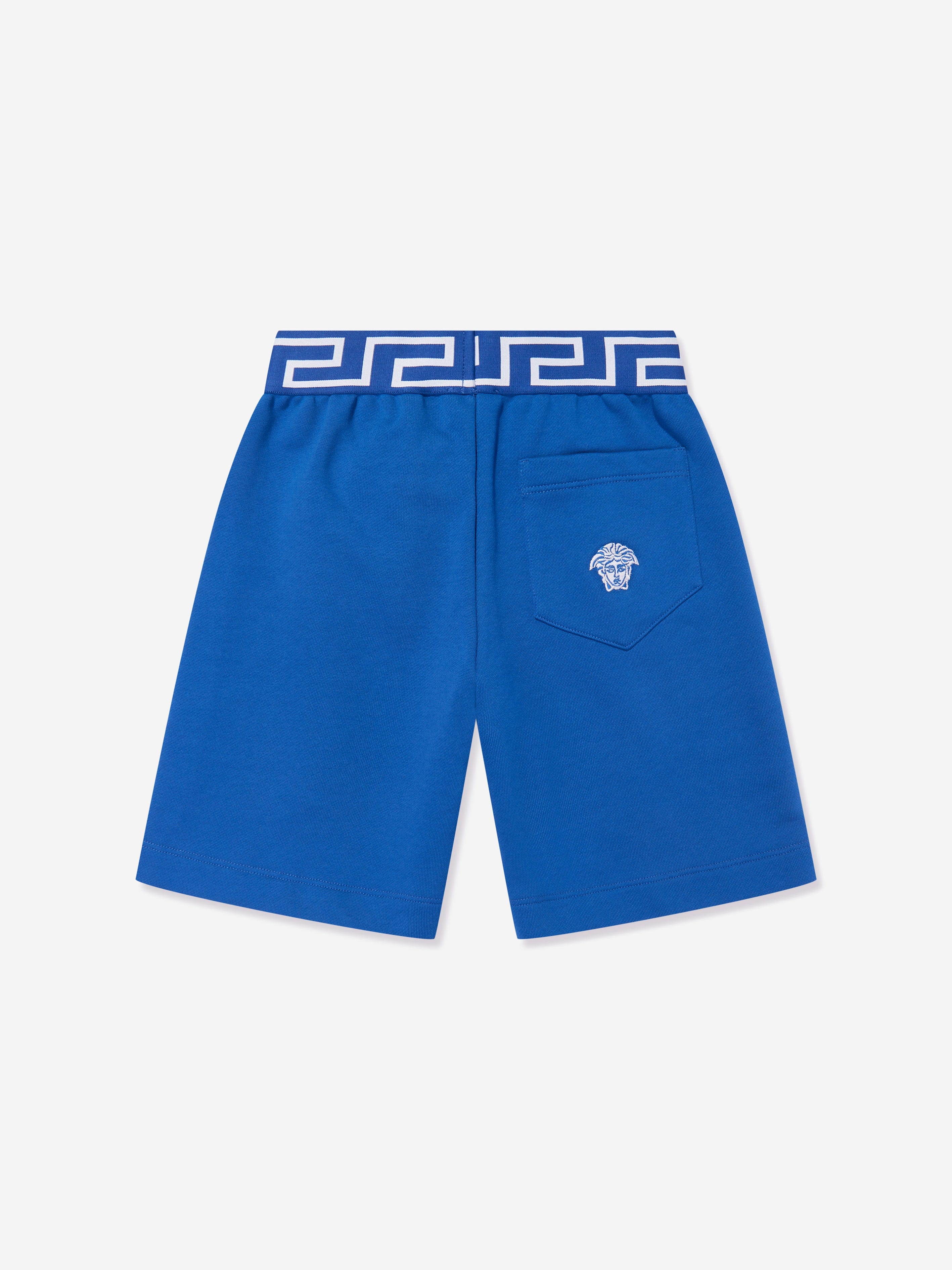 Versace Boys Embroidered Logo Shorts in Blue