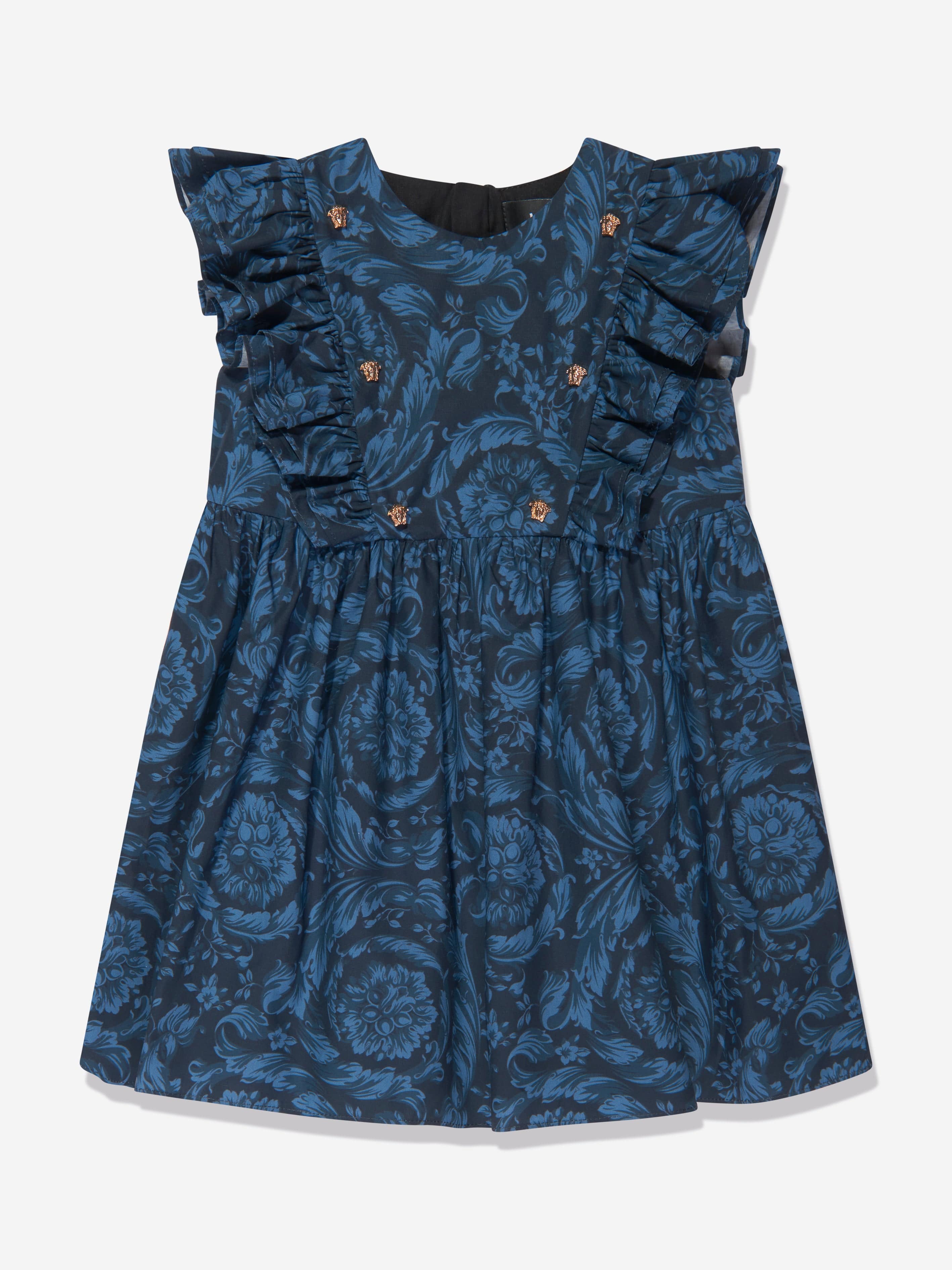 Versace Baby Girls Barocco Print Dress in Navy