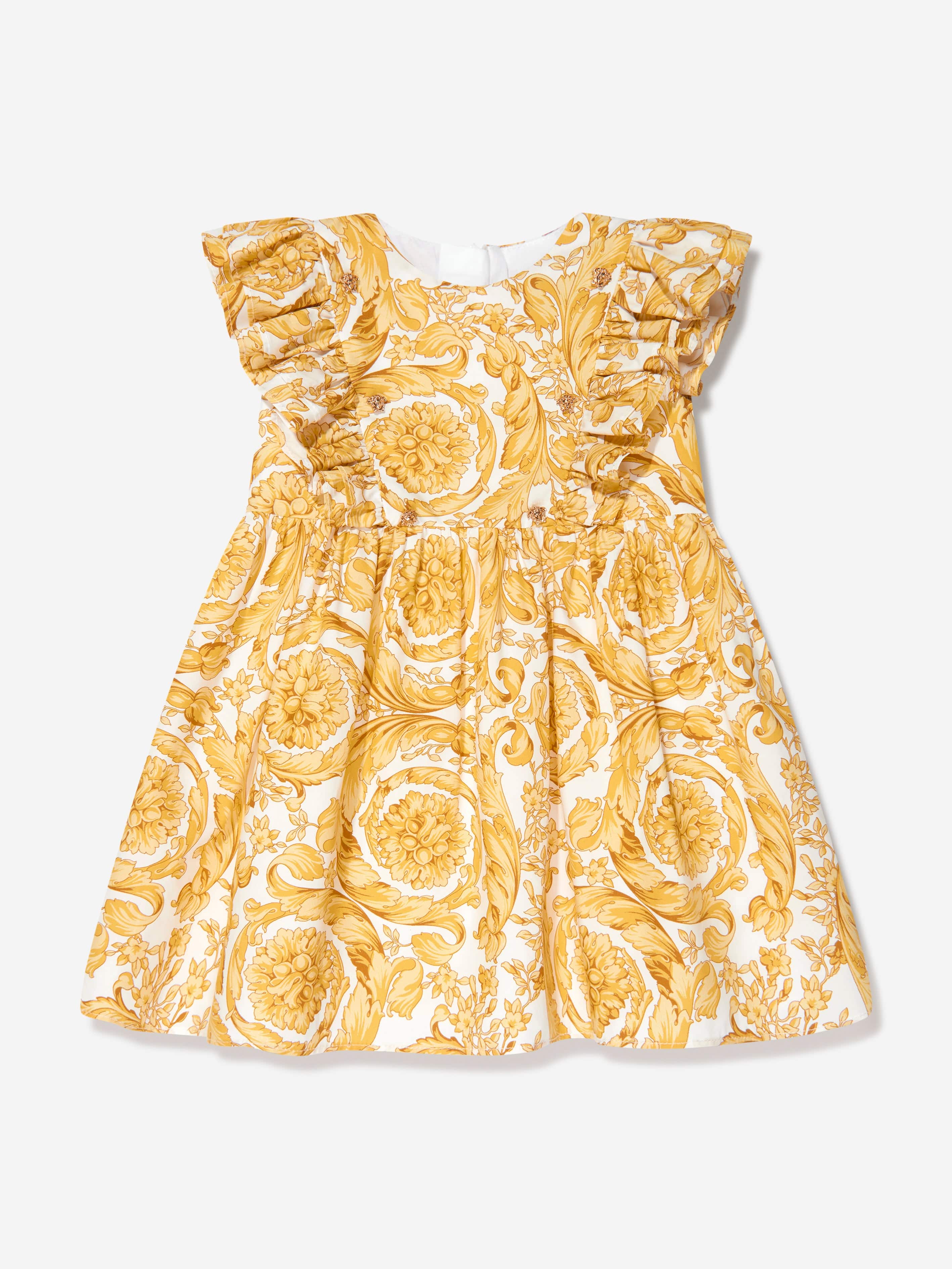 Versace Baby Girls Barocco Print Dress in Gold