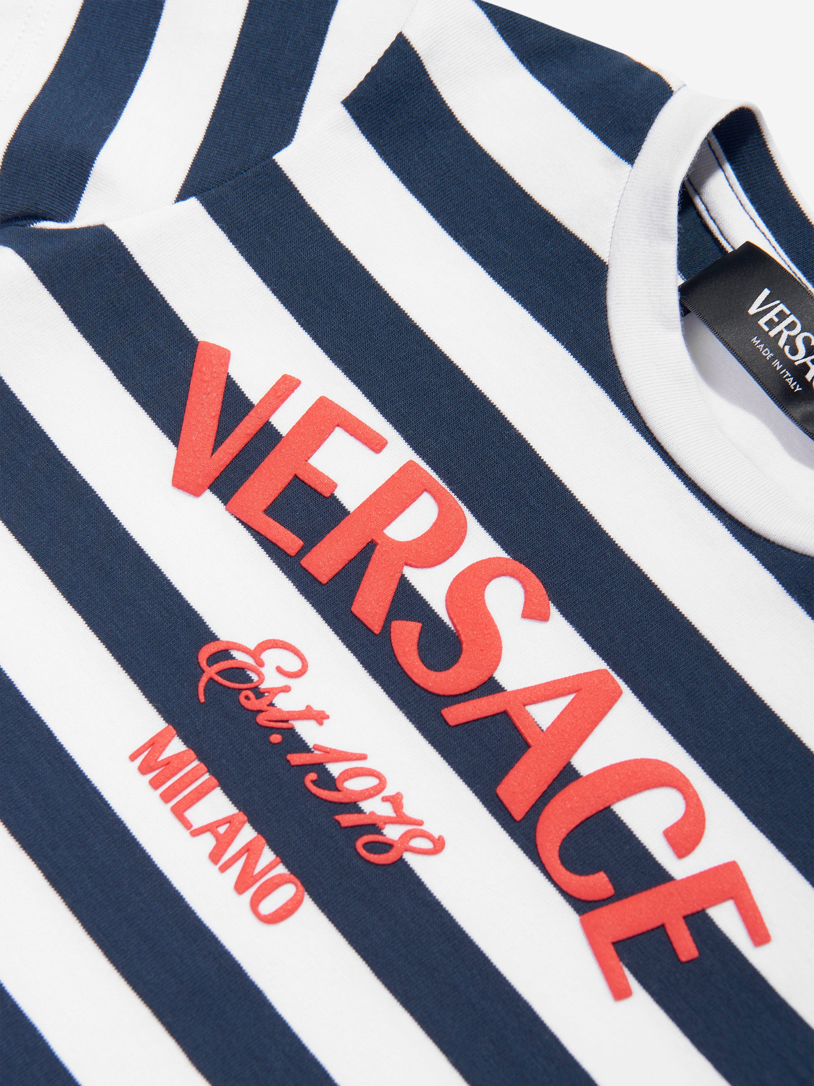 Versace Baby Girls Nautical Striped Dress in Navy