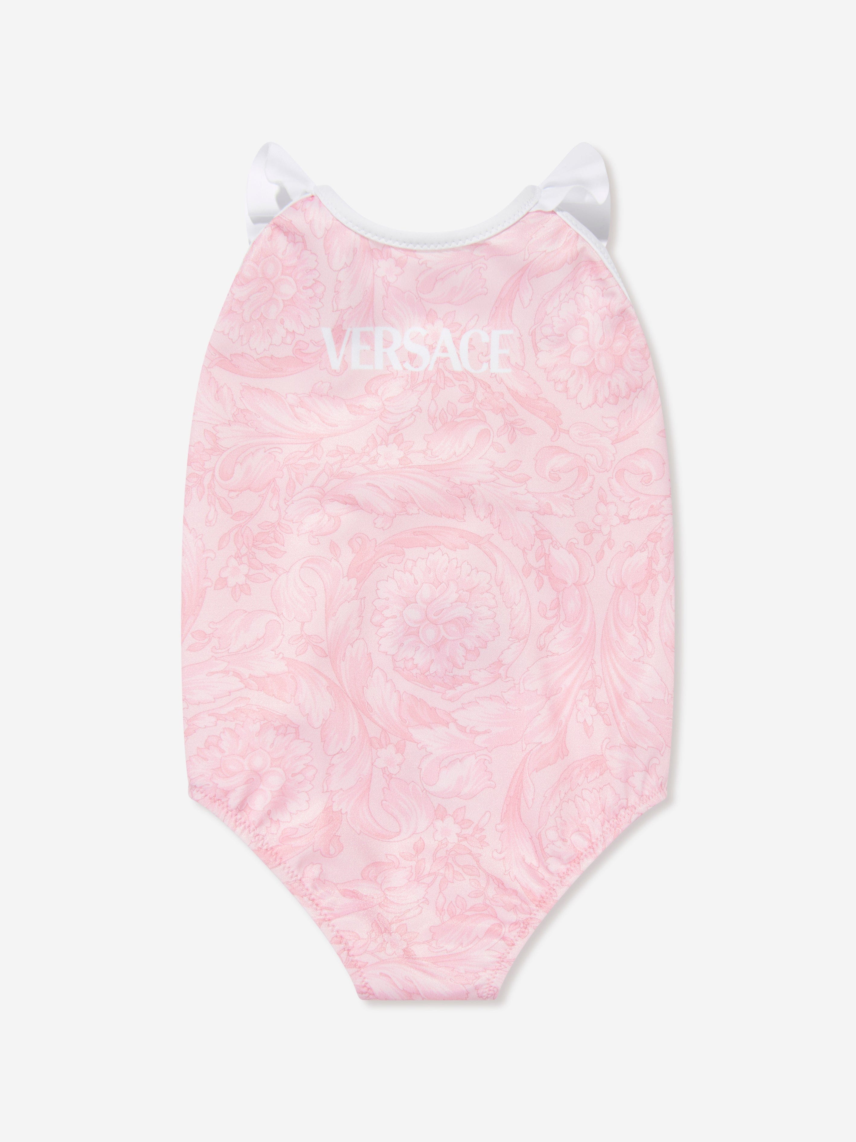 Versace Baby Girls Barocco Print Swimsuit in Pink