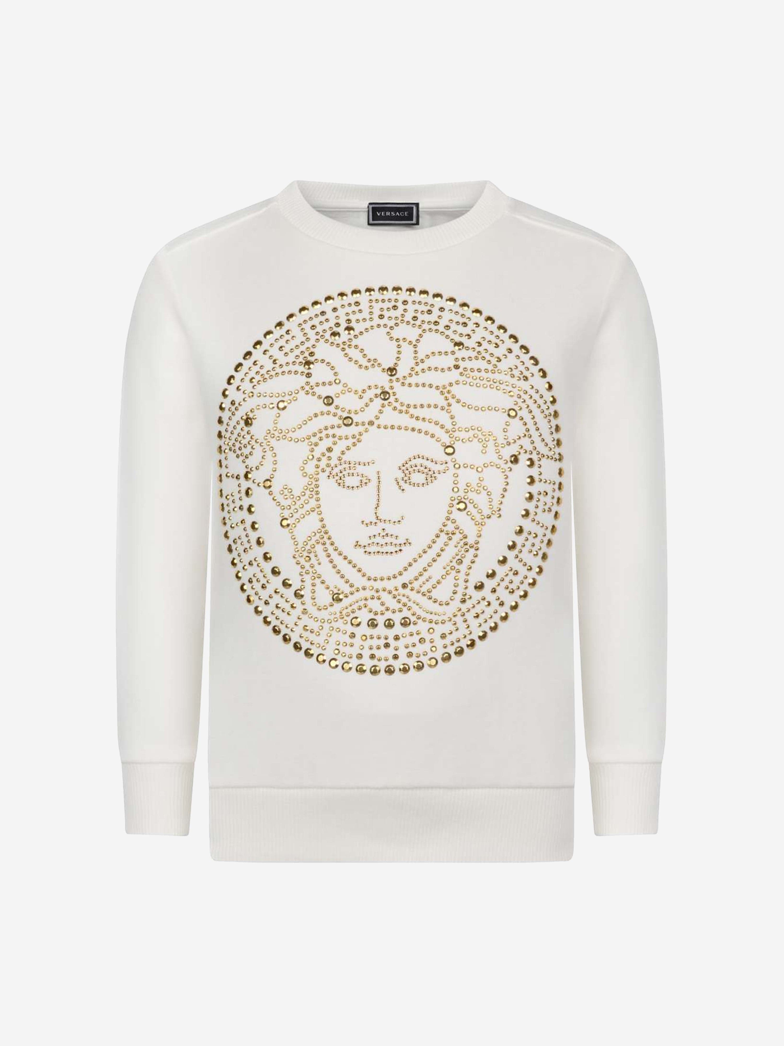 Versace Girls Ivory & Gold Logo Cotton Sweater