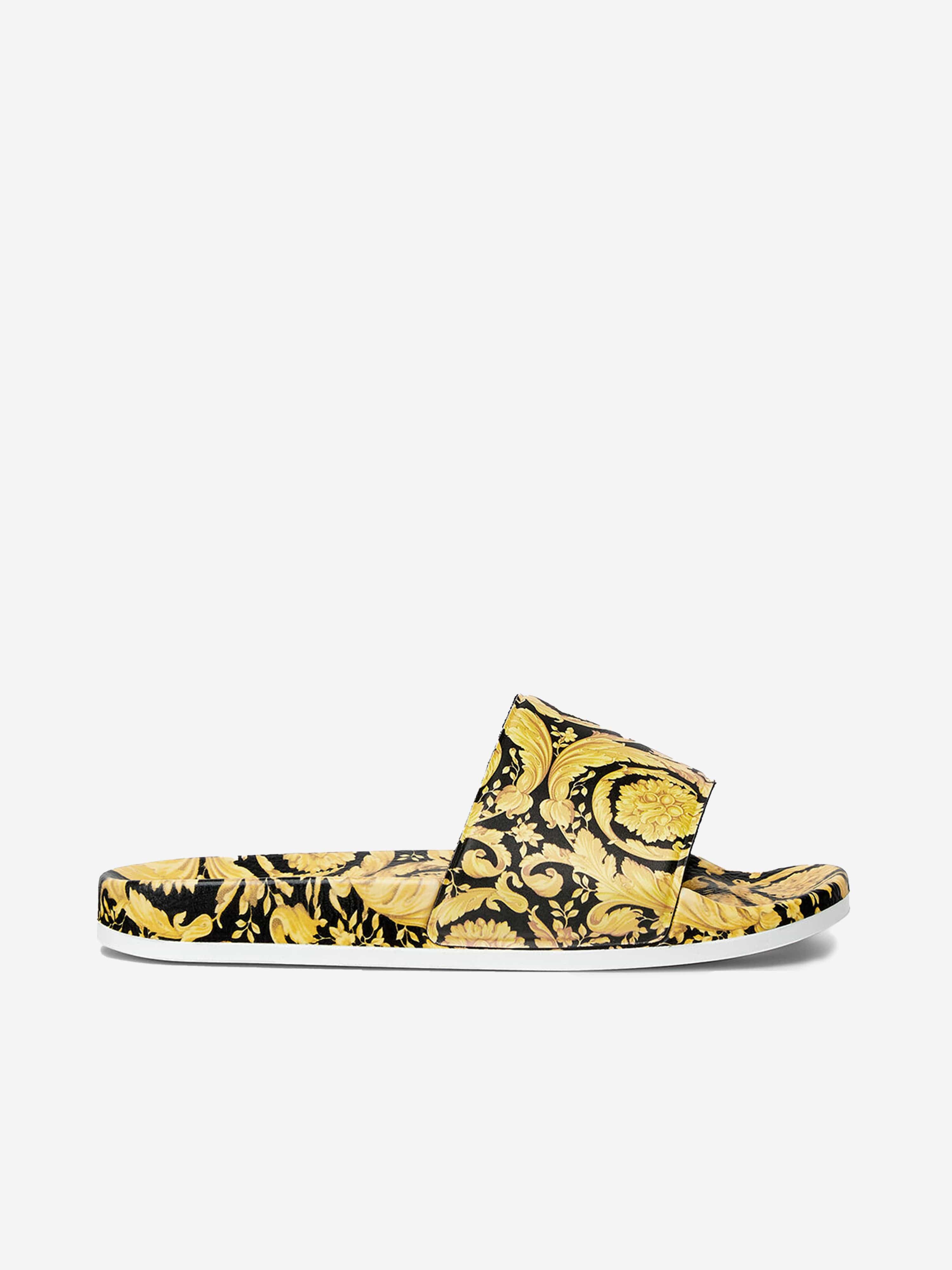 Versace Kids Barocco Print Sliders in Gold