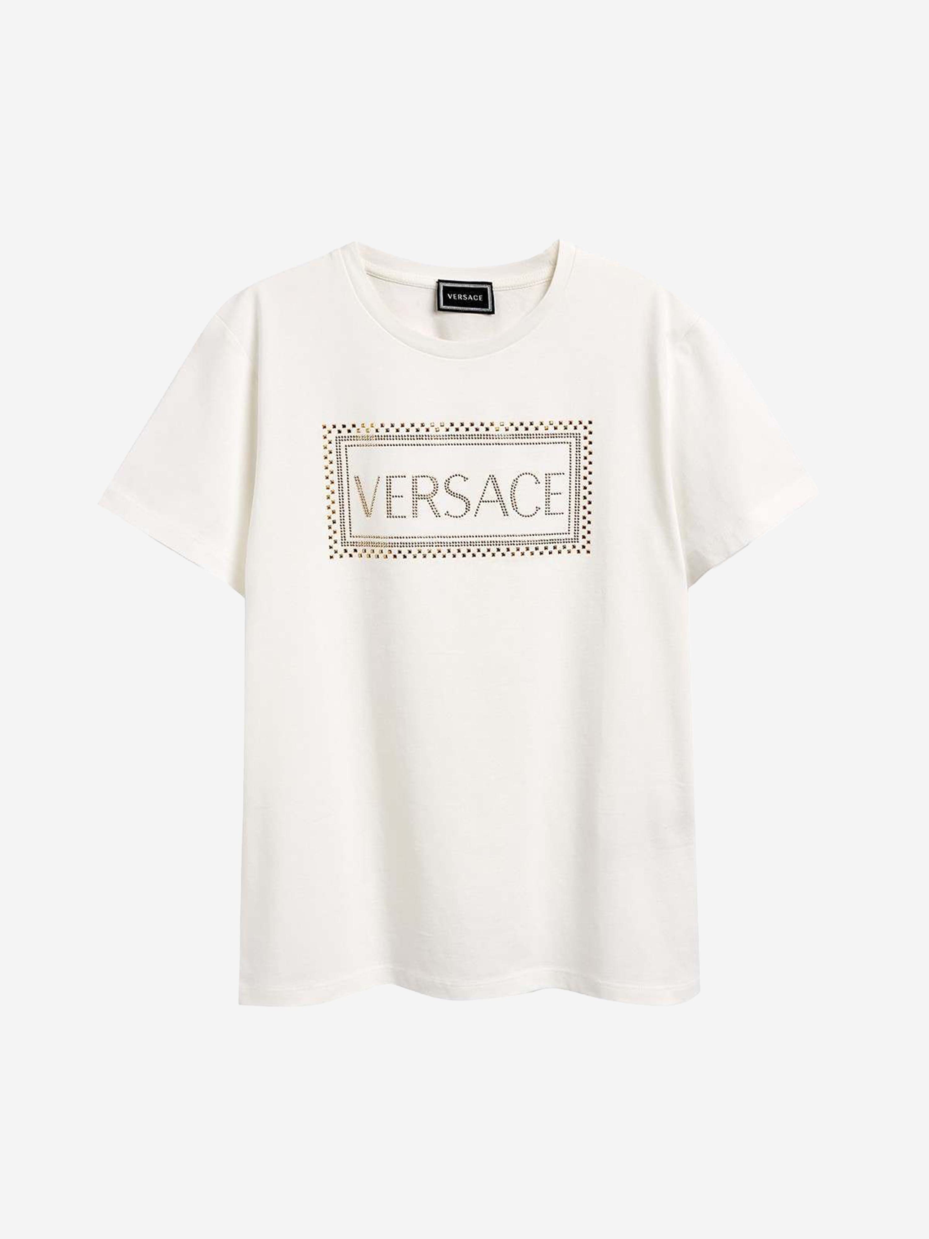 Versace Girls Cotton Studs Logo T-Shirt