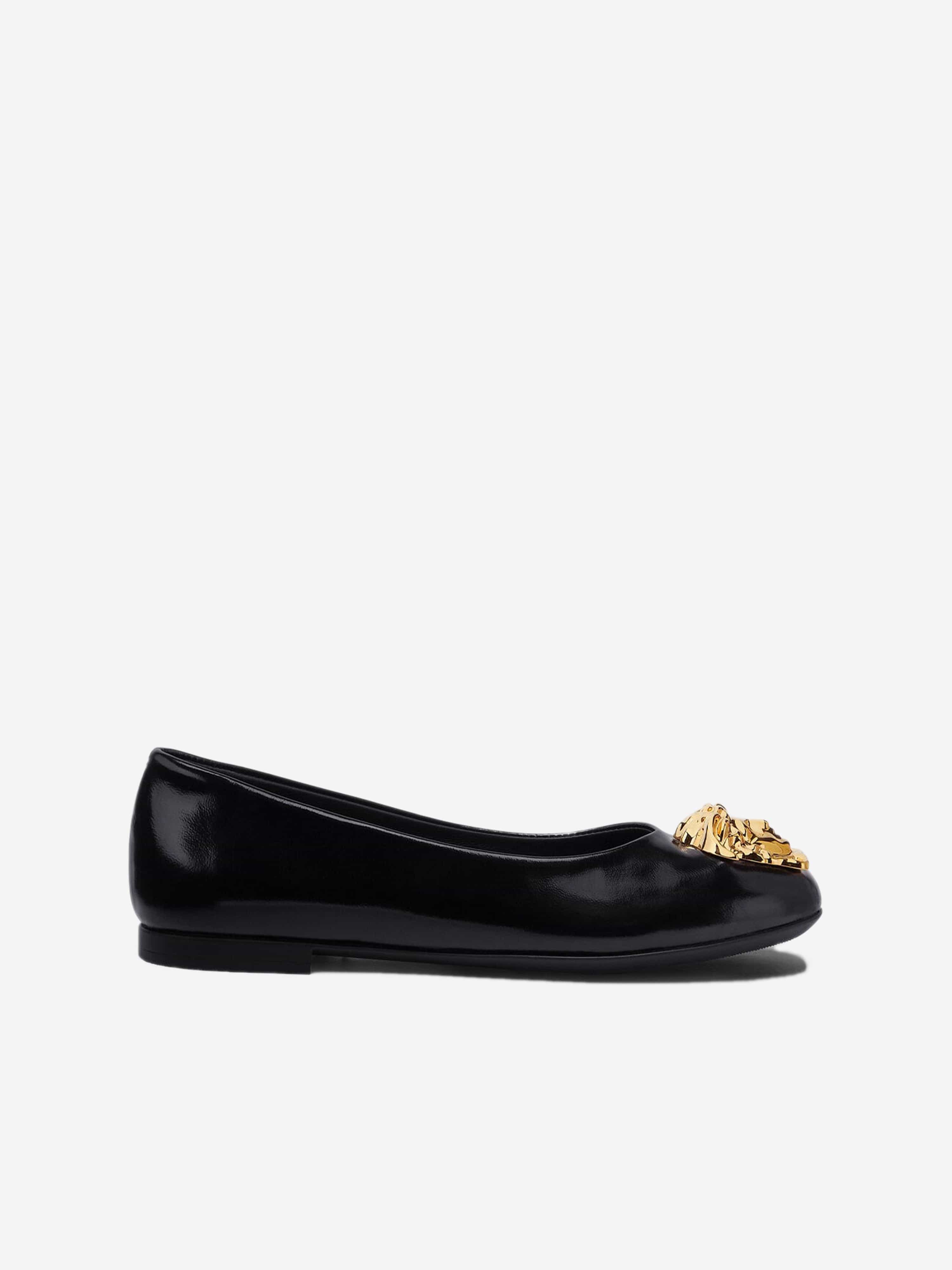 Versace Girls Patent Leather Medusa Logo Ballerinas