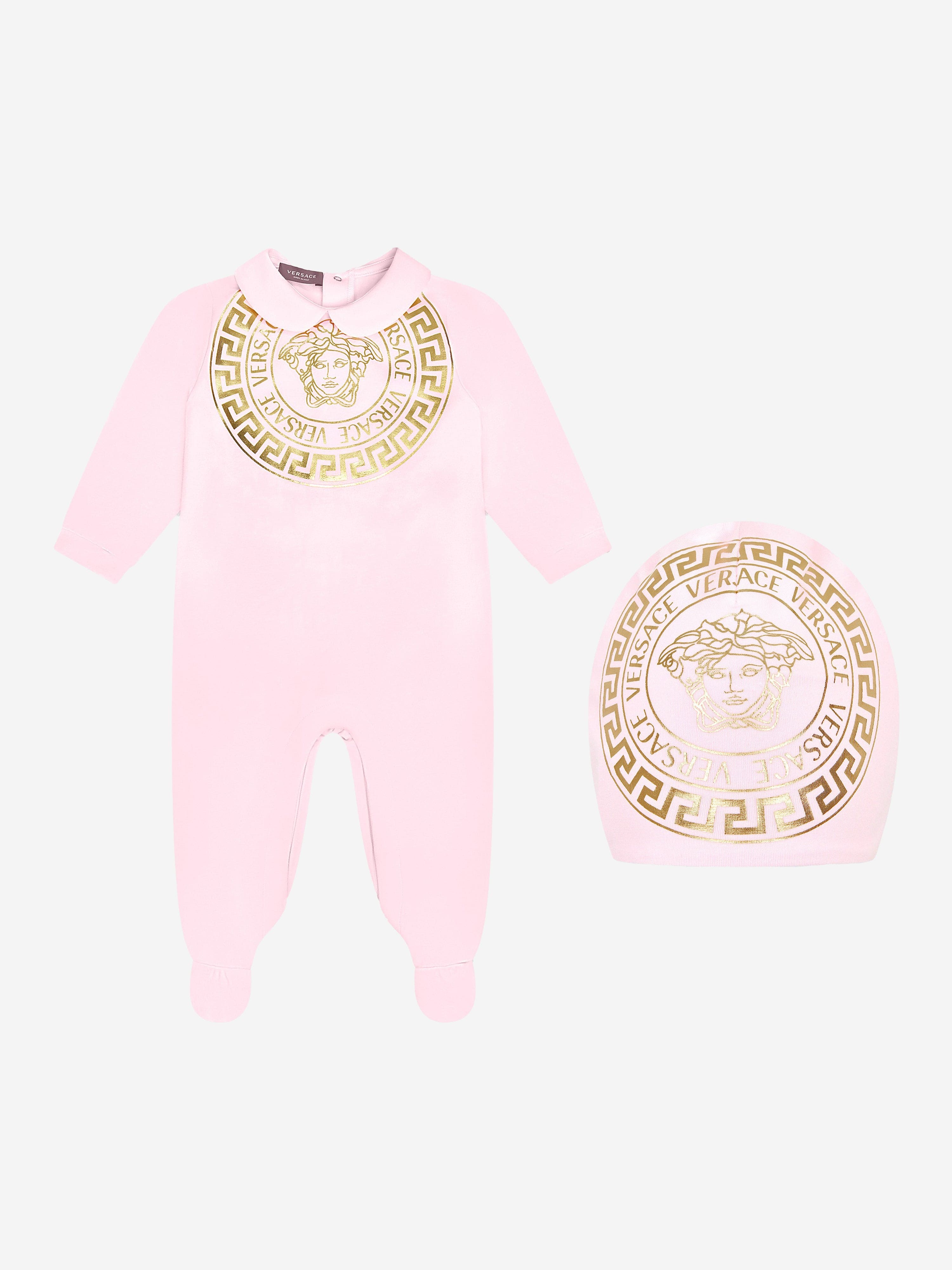 Versace Baby Girls Cotton Medusa  Logo Babygrow And Hat Gift Set (2 Piece)