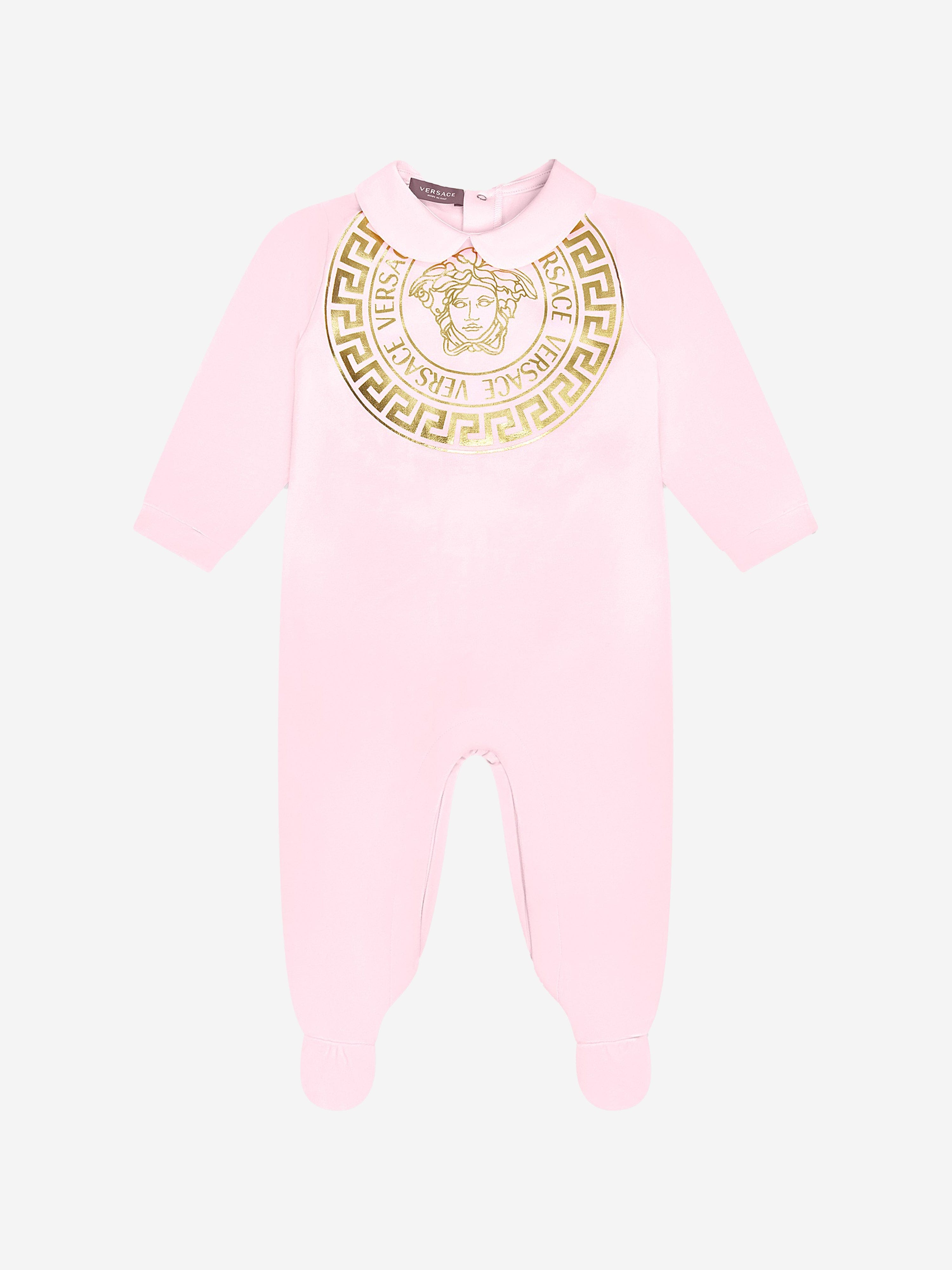 Versace Baby Girls Cotton Medusa  Logo Babygrow And Hat Gift Set (2 Piece)