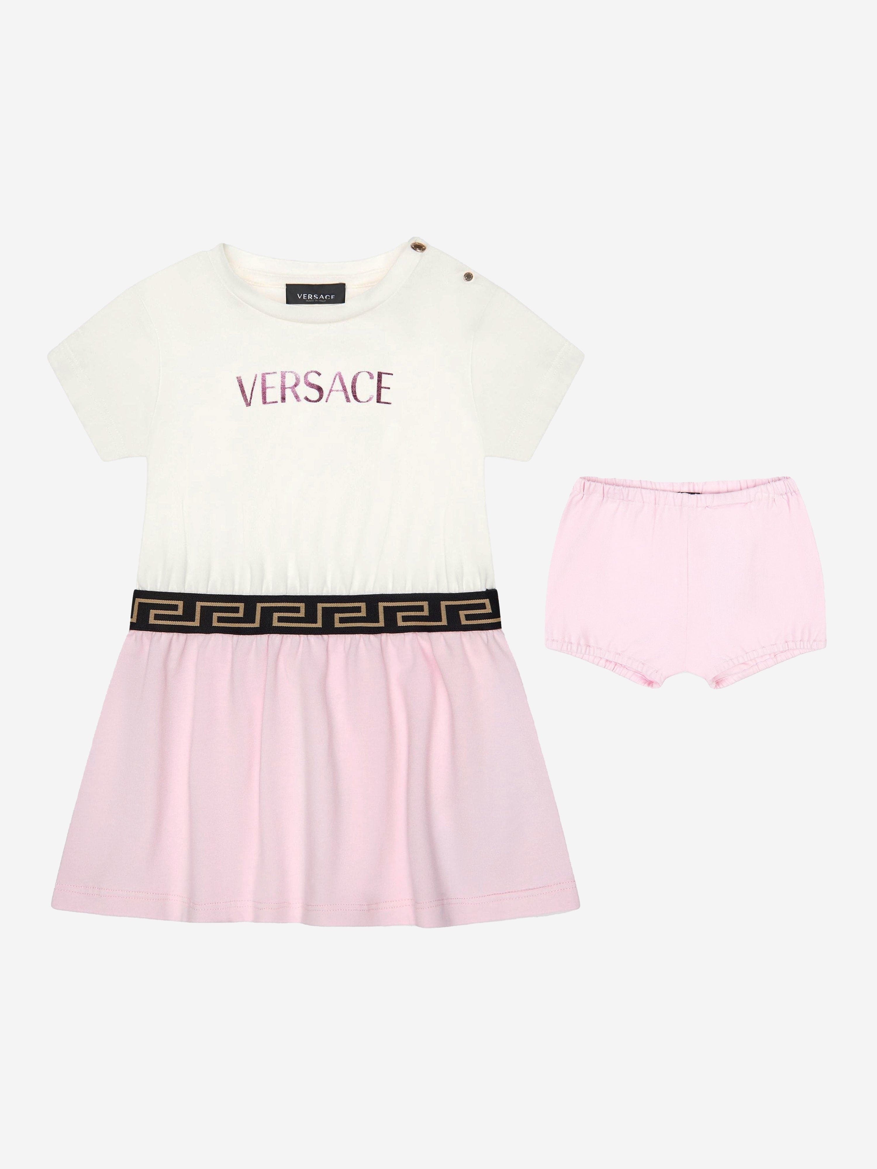 Versace Baby Girls Cotton Jersey Logo Print Dress With Knickers