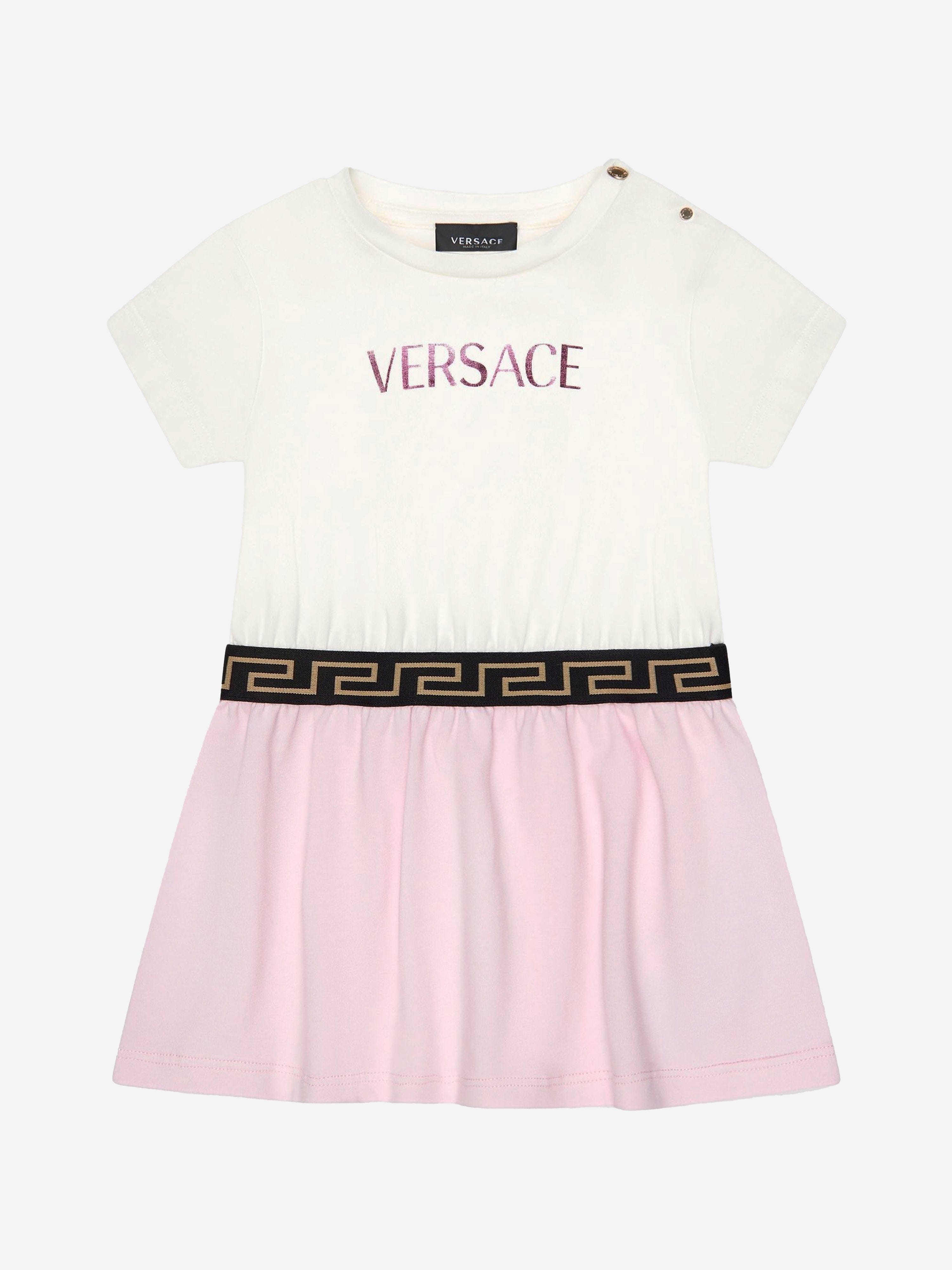 Versace Baby Girls Cotton Jersey Logo Print Dress With Knickers