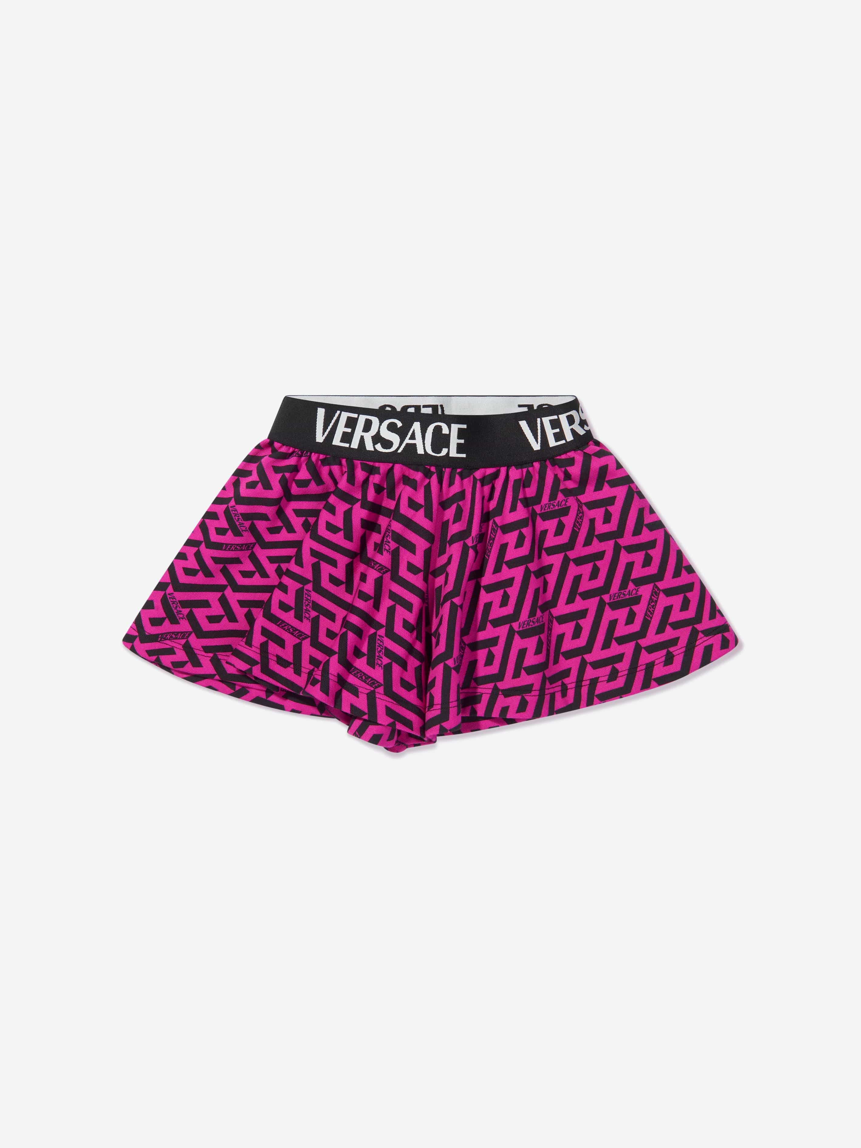 Versace Girls Logo Print Flared Shorts