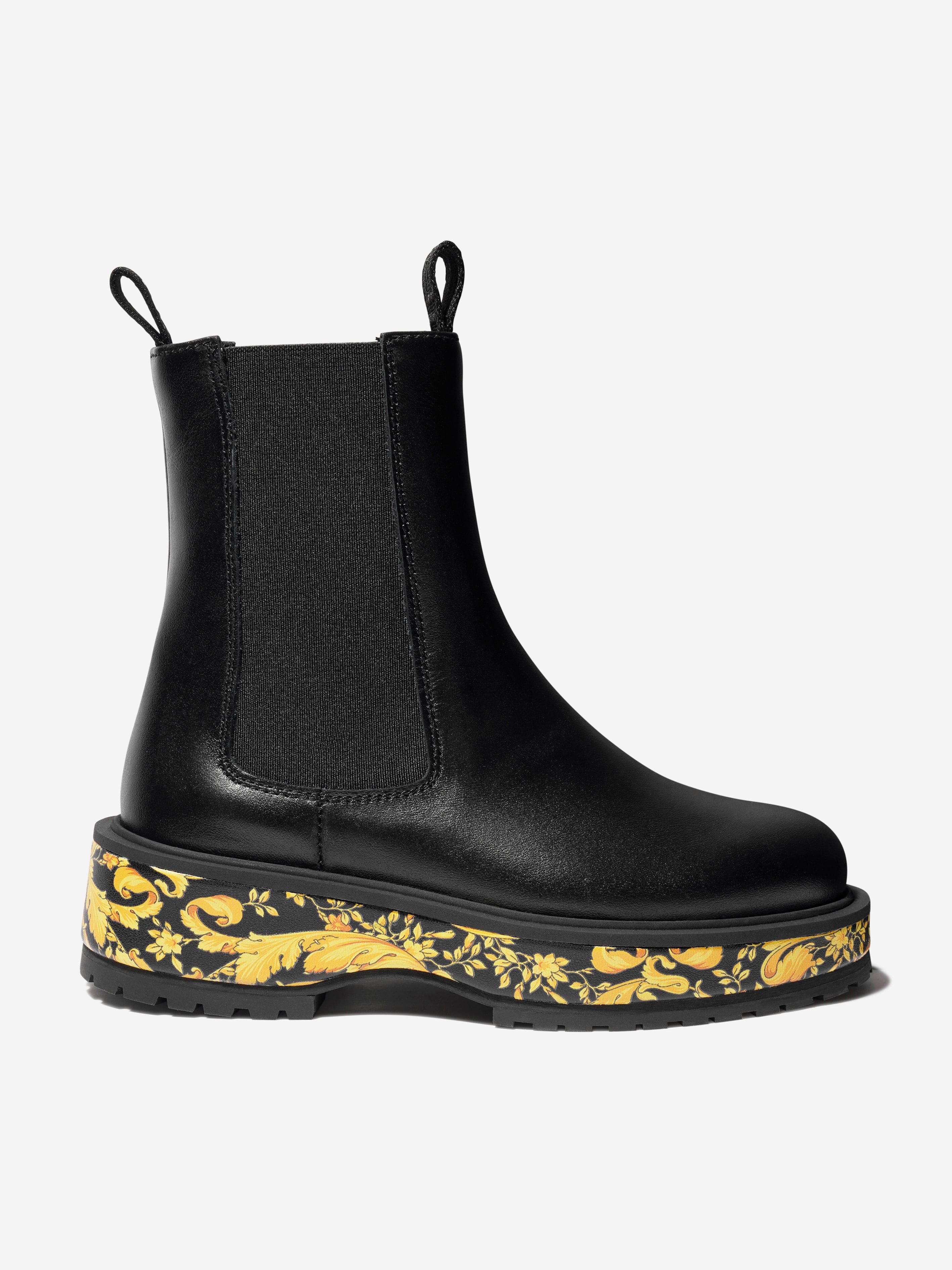 Versace Girls Leather Barocco Chelsea Boots